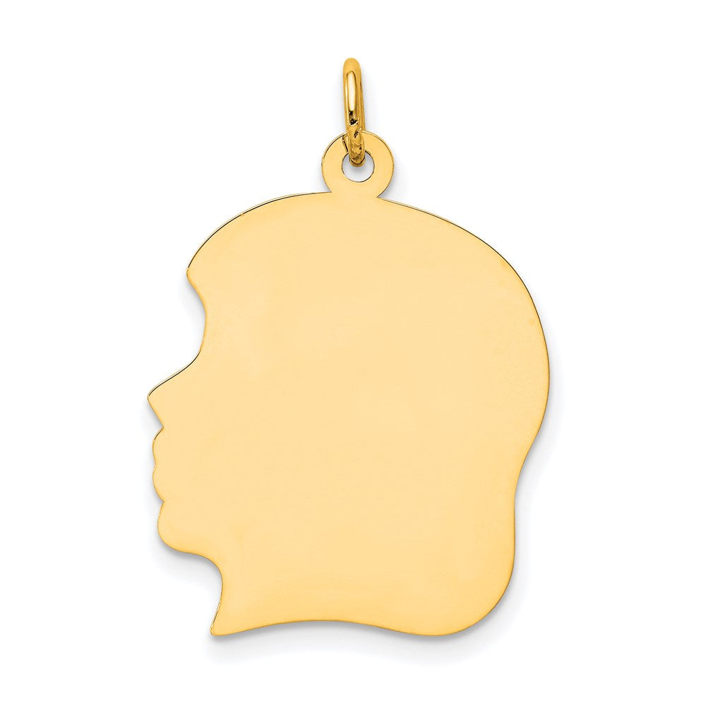 14k Plain Large .009 Gauge Facing Left Engravable Girl Head Charm