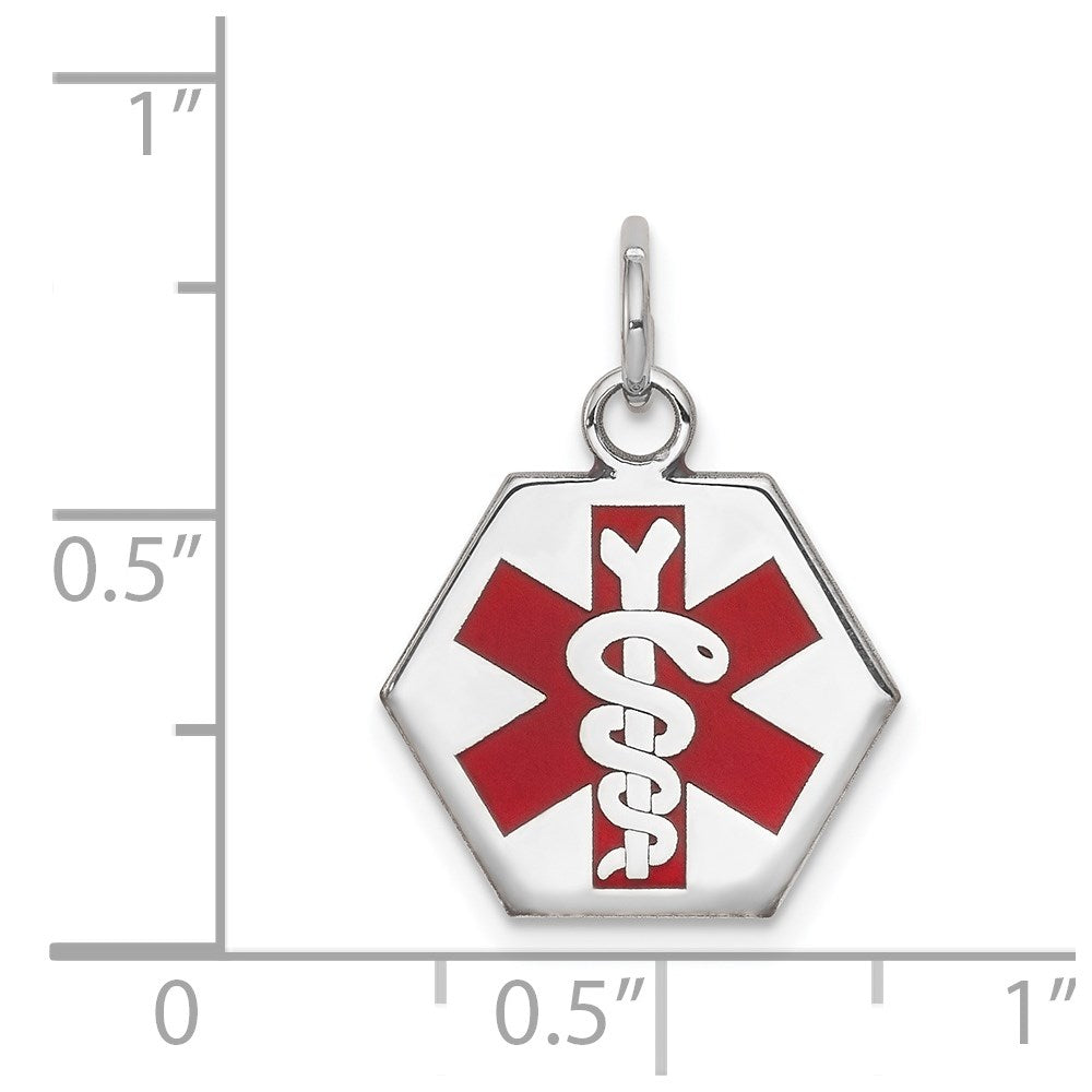 14k White Gold Red Enamel Medical Jewelry Pendant