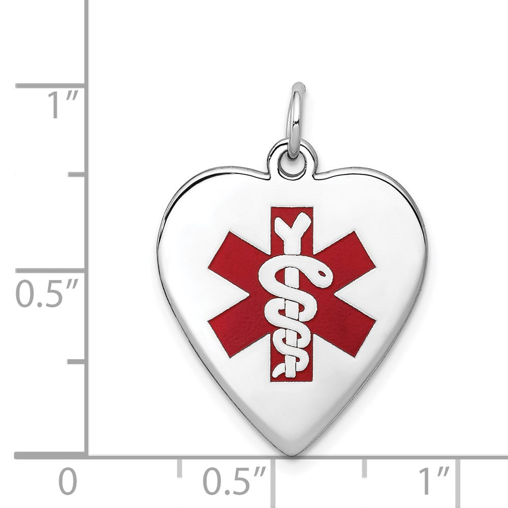 14k White Gold Heart-Shaped Enameled Medical Jewelry Pendant