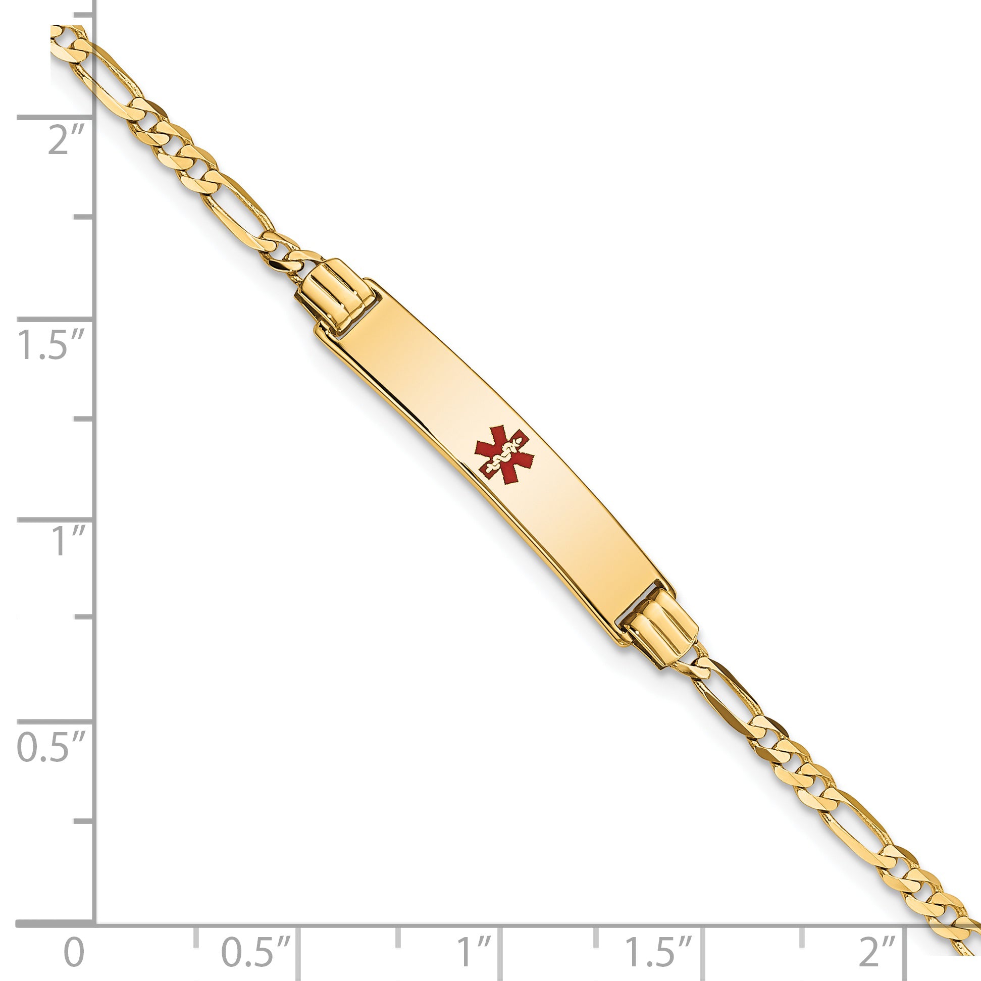 14K Medical Red Enamel Figaro Id Bracelet