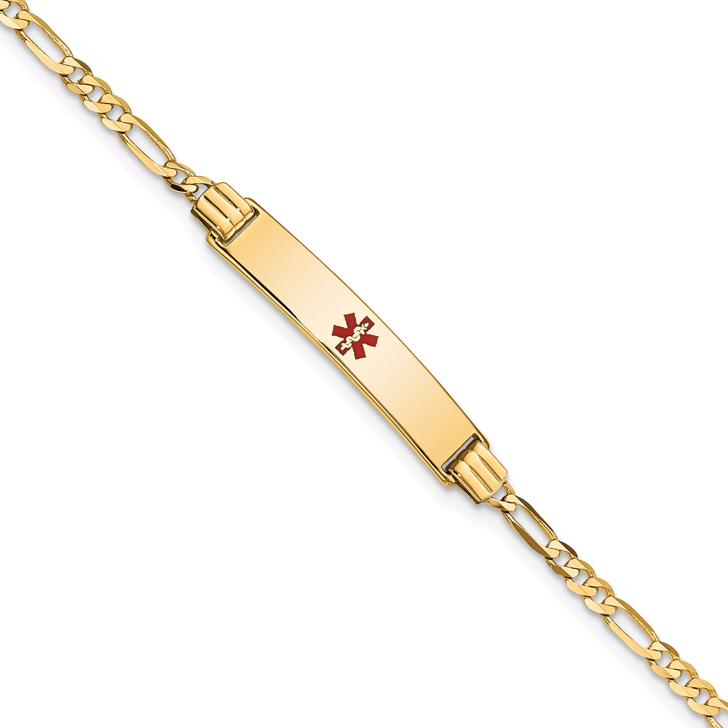 14K Medical Red Enamel Figaro Id Bracelet
