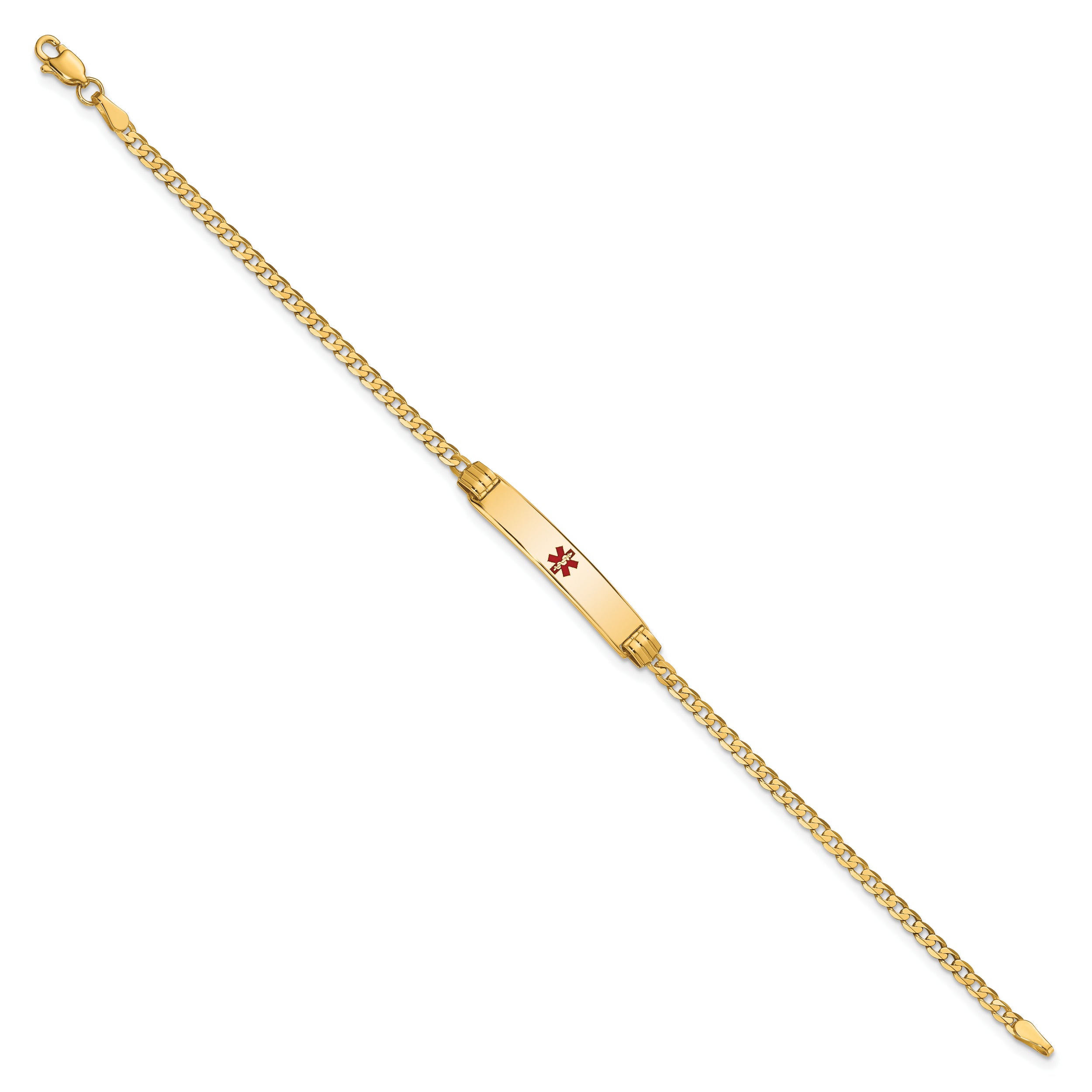 14K Medical Red Enamel Curb Link Id Bracelet