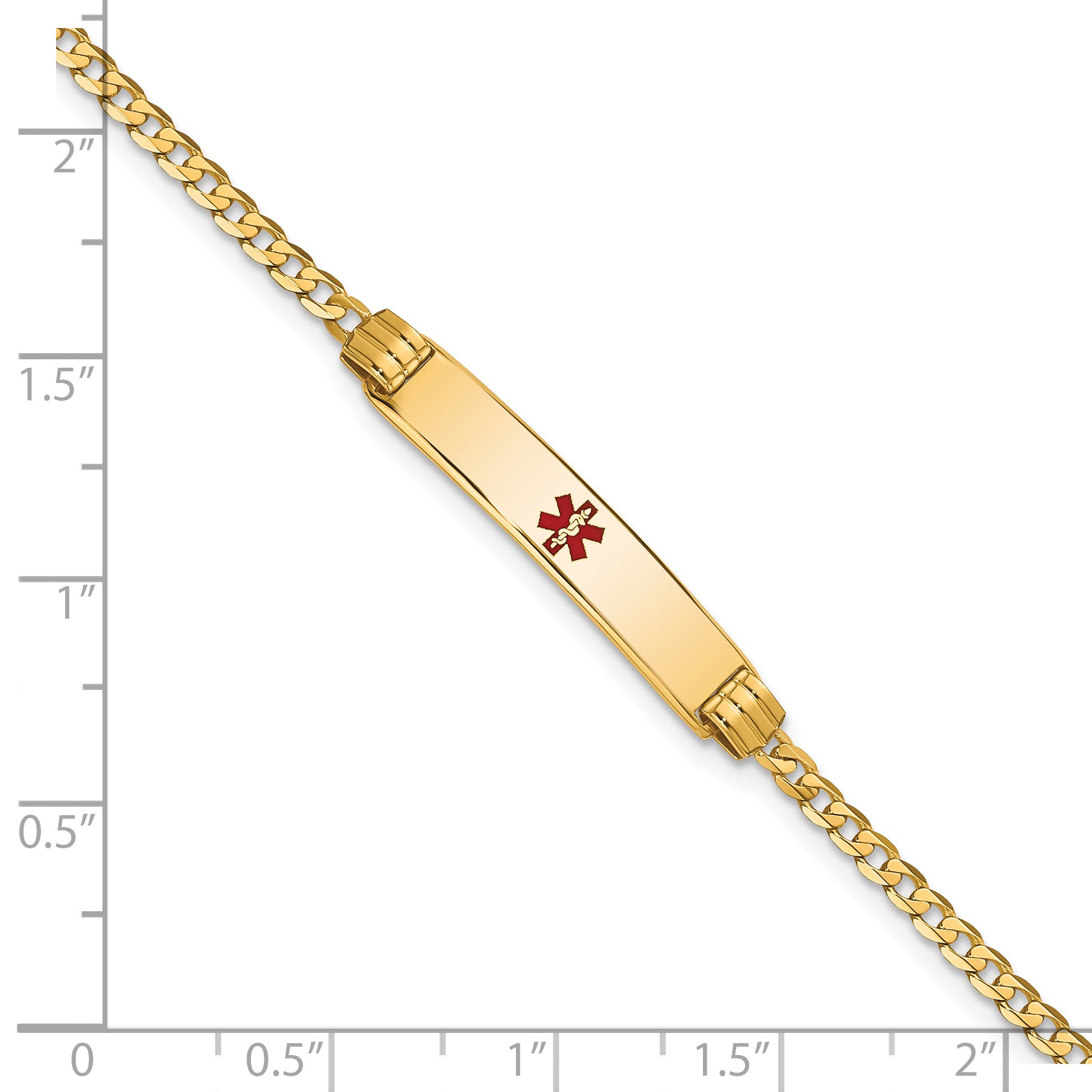 14K Medical Red Enamel Curb Link Id Bracelet