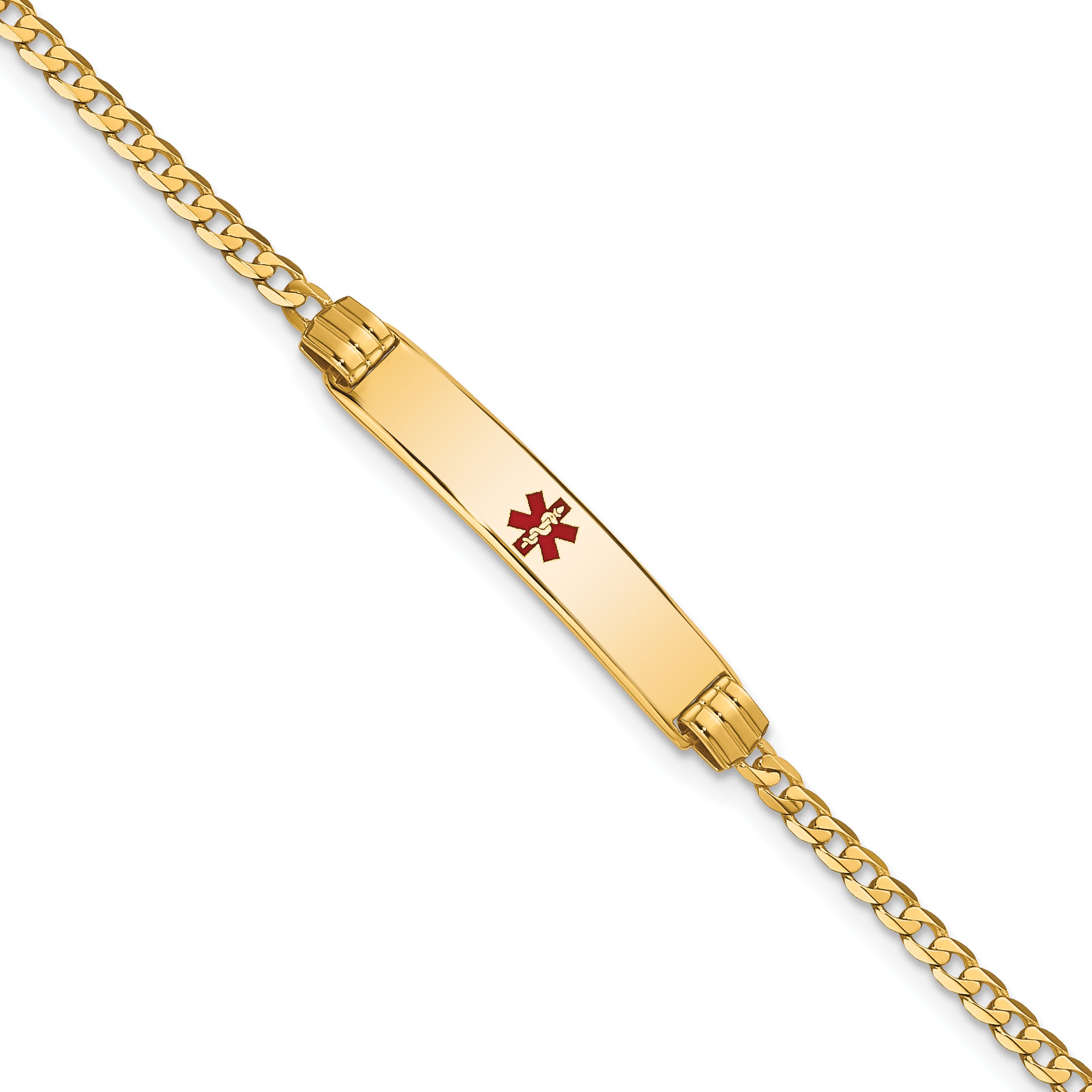 14K Medical Red Enamel Curb Link Id Bracelet