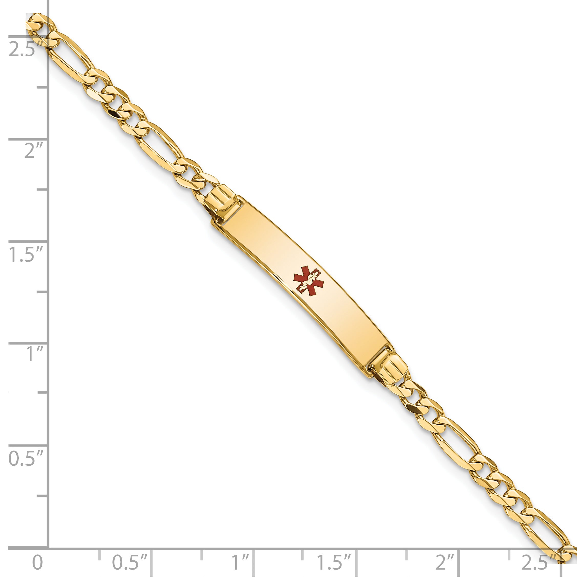 14K Medical Red Enamel Figaro Id Bracelet