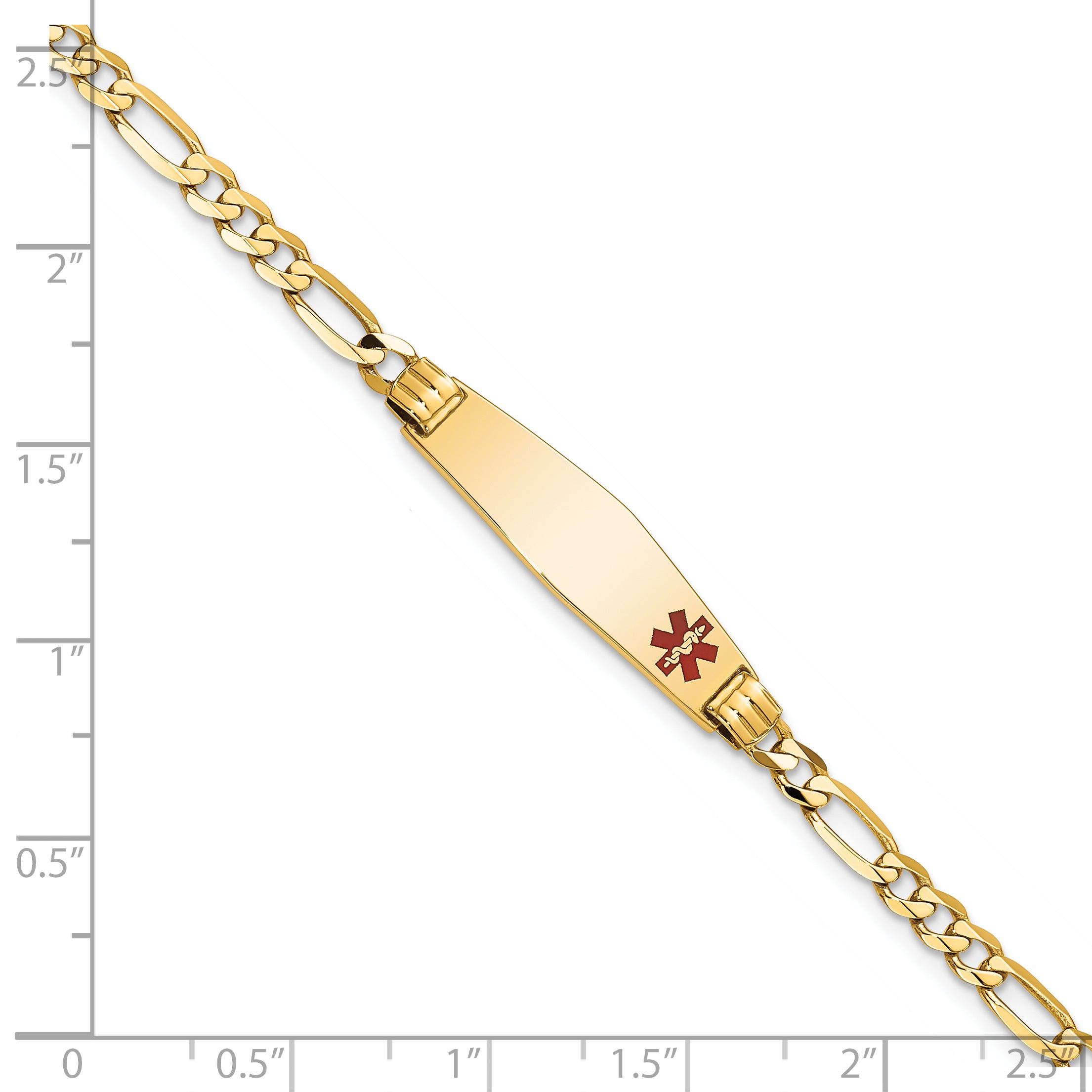 14K Medical Soft Diamond Shape Red Enamel Figaro Id Bracelet