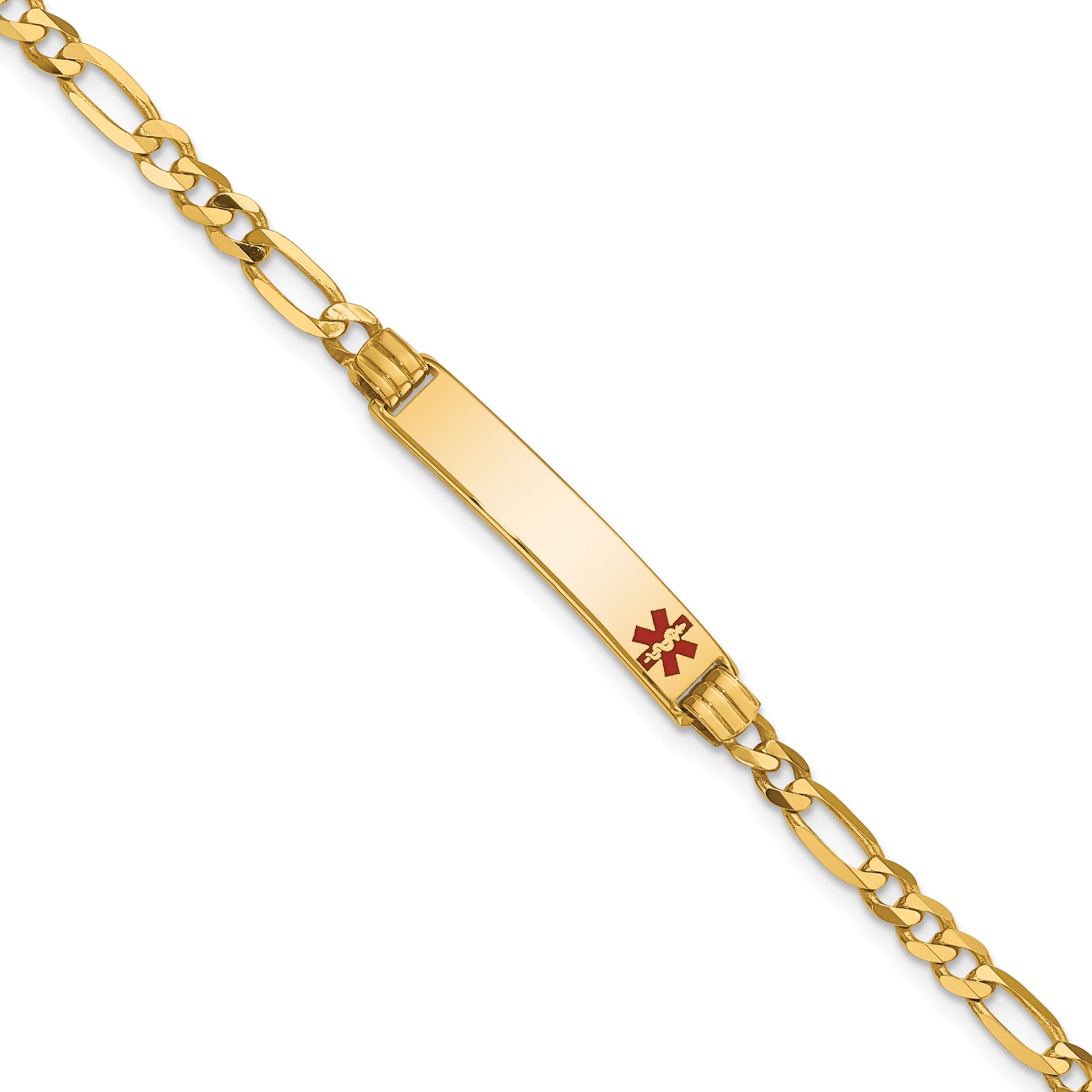 14K Medical Red Enamel Figaro Id Bracelet