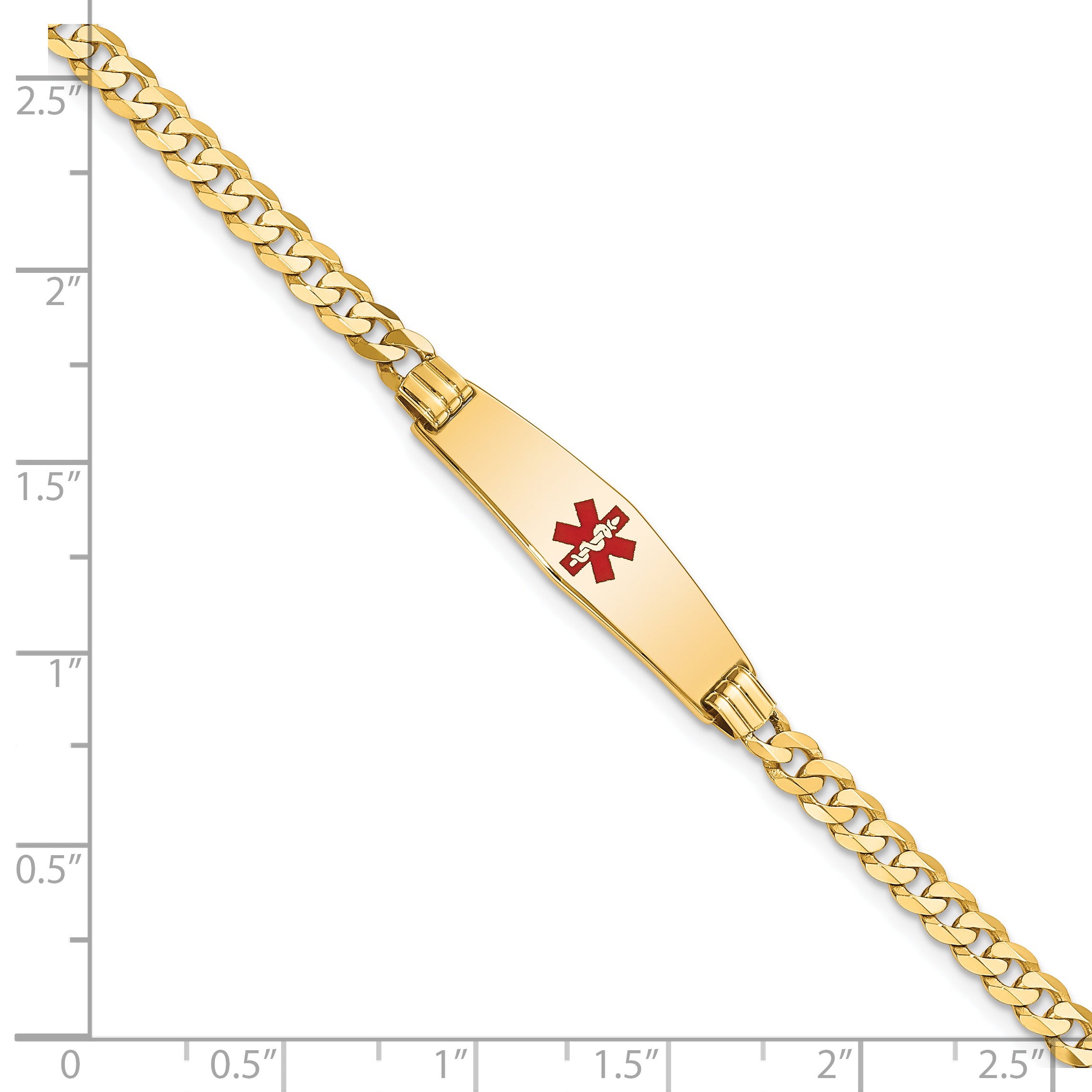 14K Medical Soft Diamond Shape Red Enamel Curb Link Id Bracelet