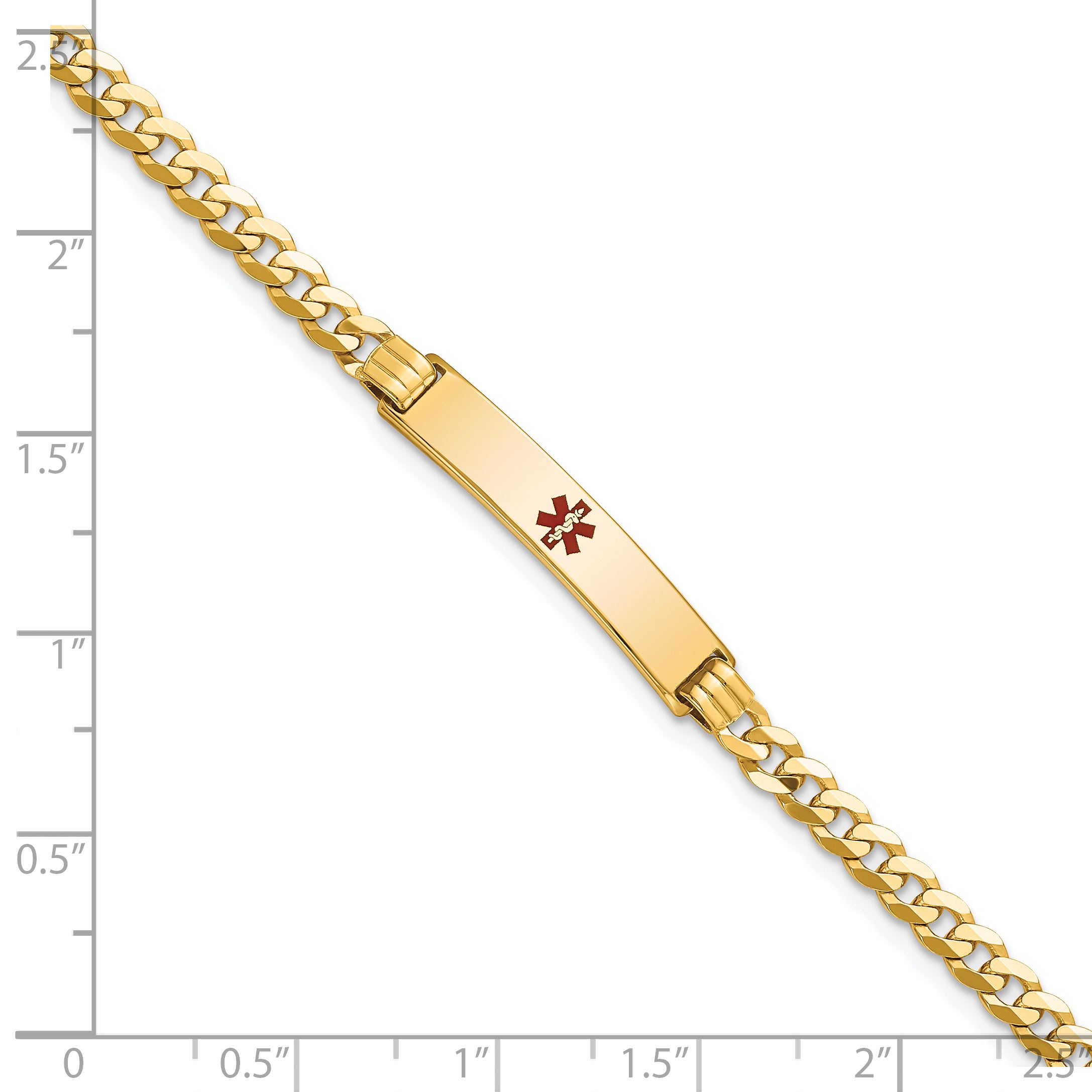 14K Medical Red Enamel Curb Link Id Bracelet