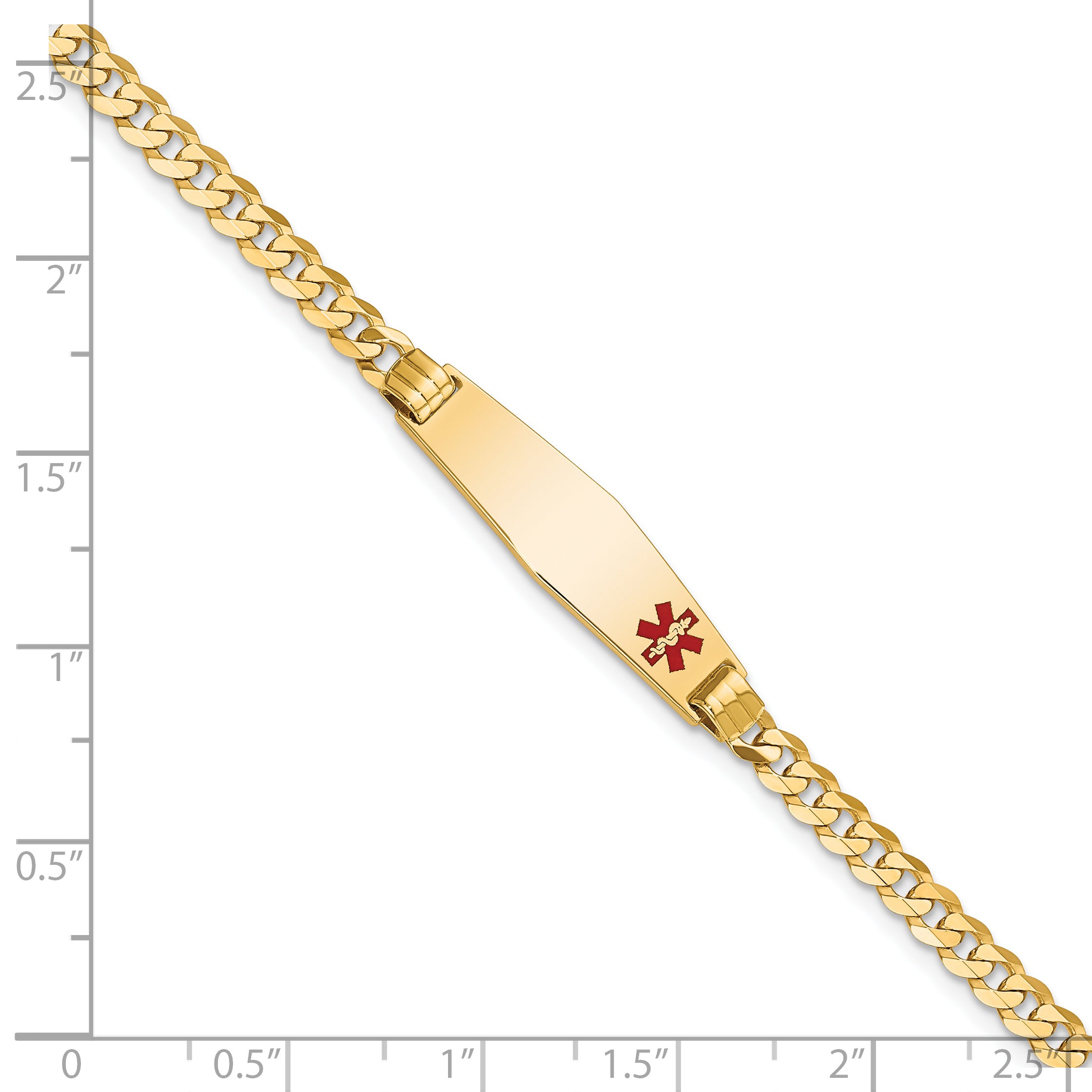 14K Medical Soft Diamond Shape Red Enamel Curb Link Id Bracelet