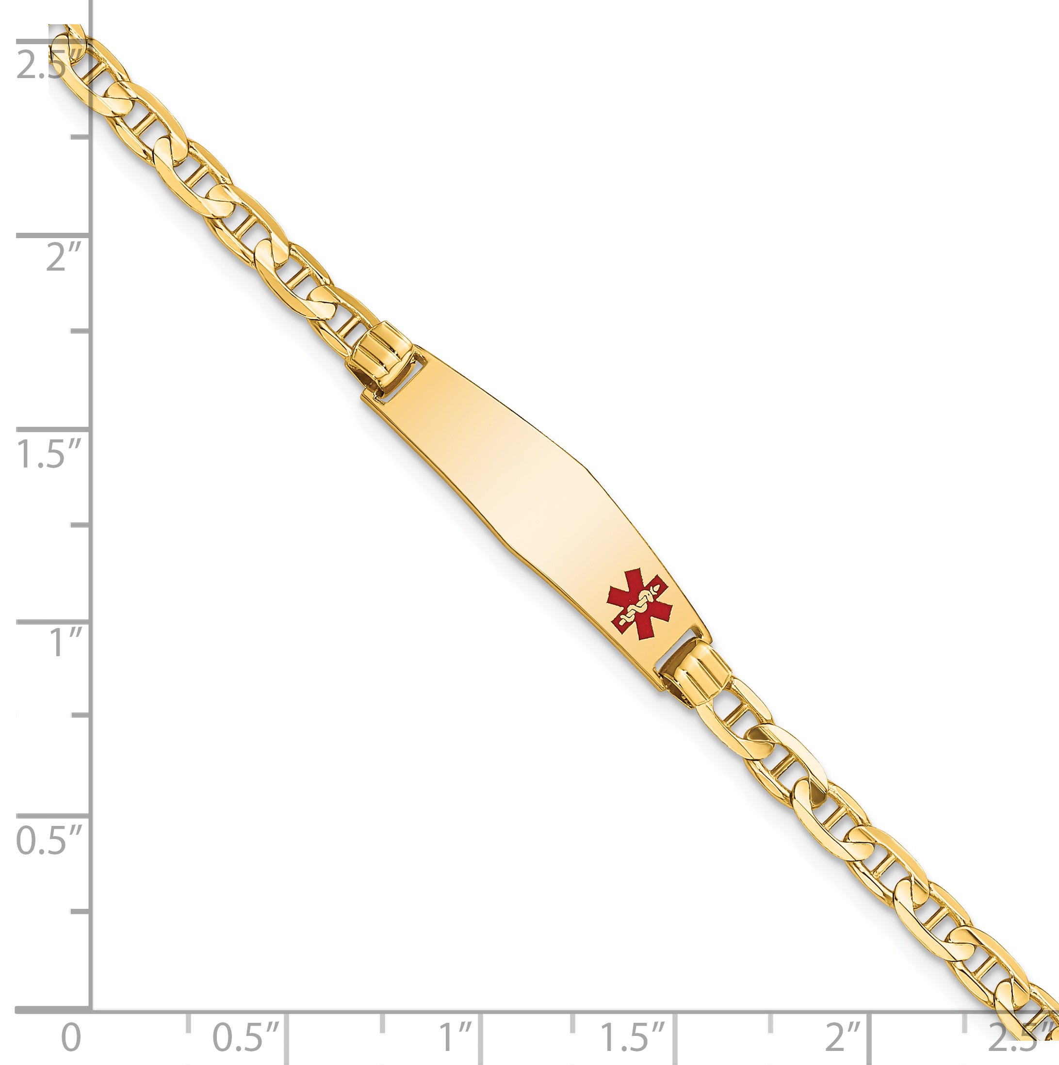 14K Medical Soft Diamond Shape Red Enamel Anchor Link Id Bracelet