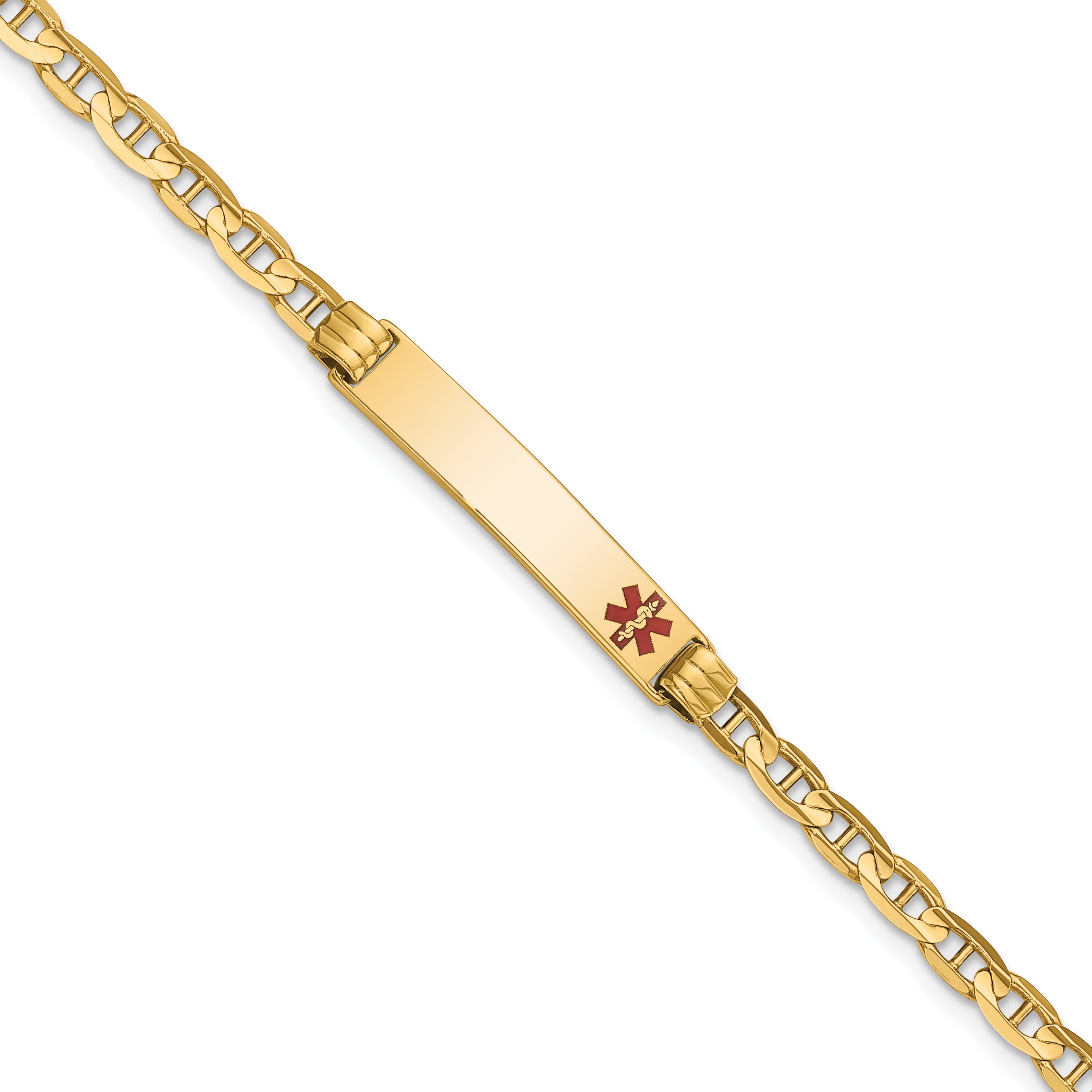 14K Medical Red Enamel Anchor Link Id Bracelet