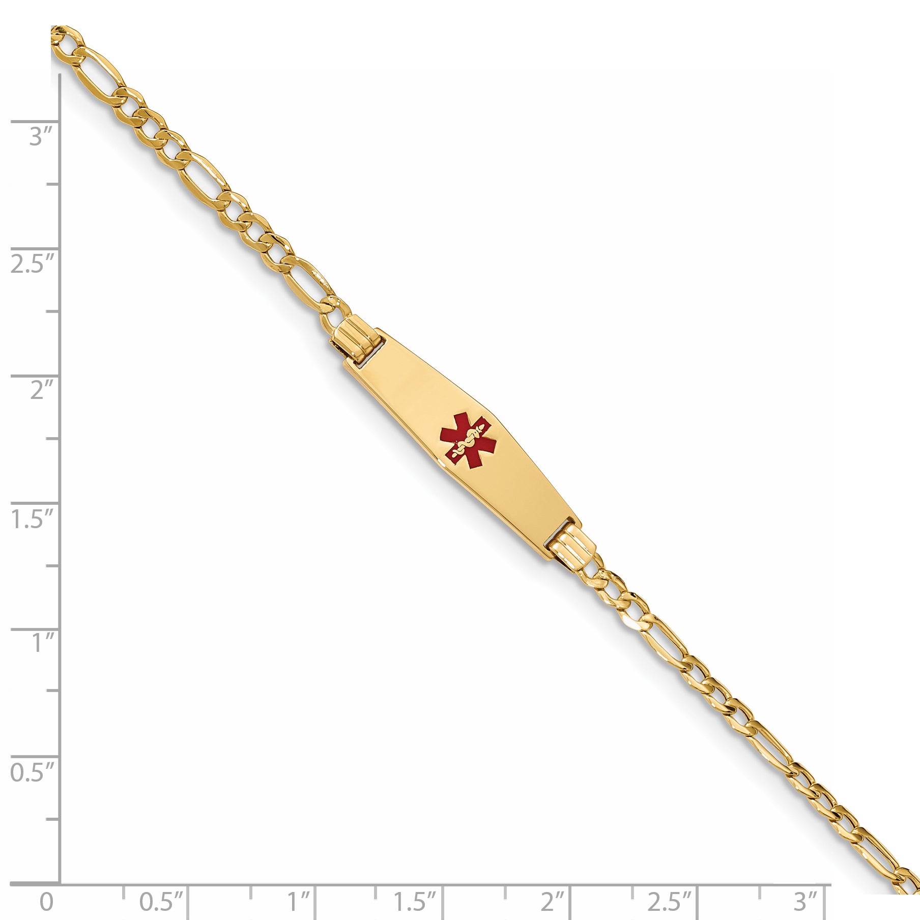 14K Medical Semi-Solid Soft Diamond Shape Red Enamel Figaro Id Bracelet