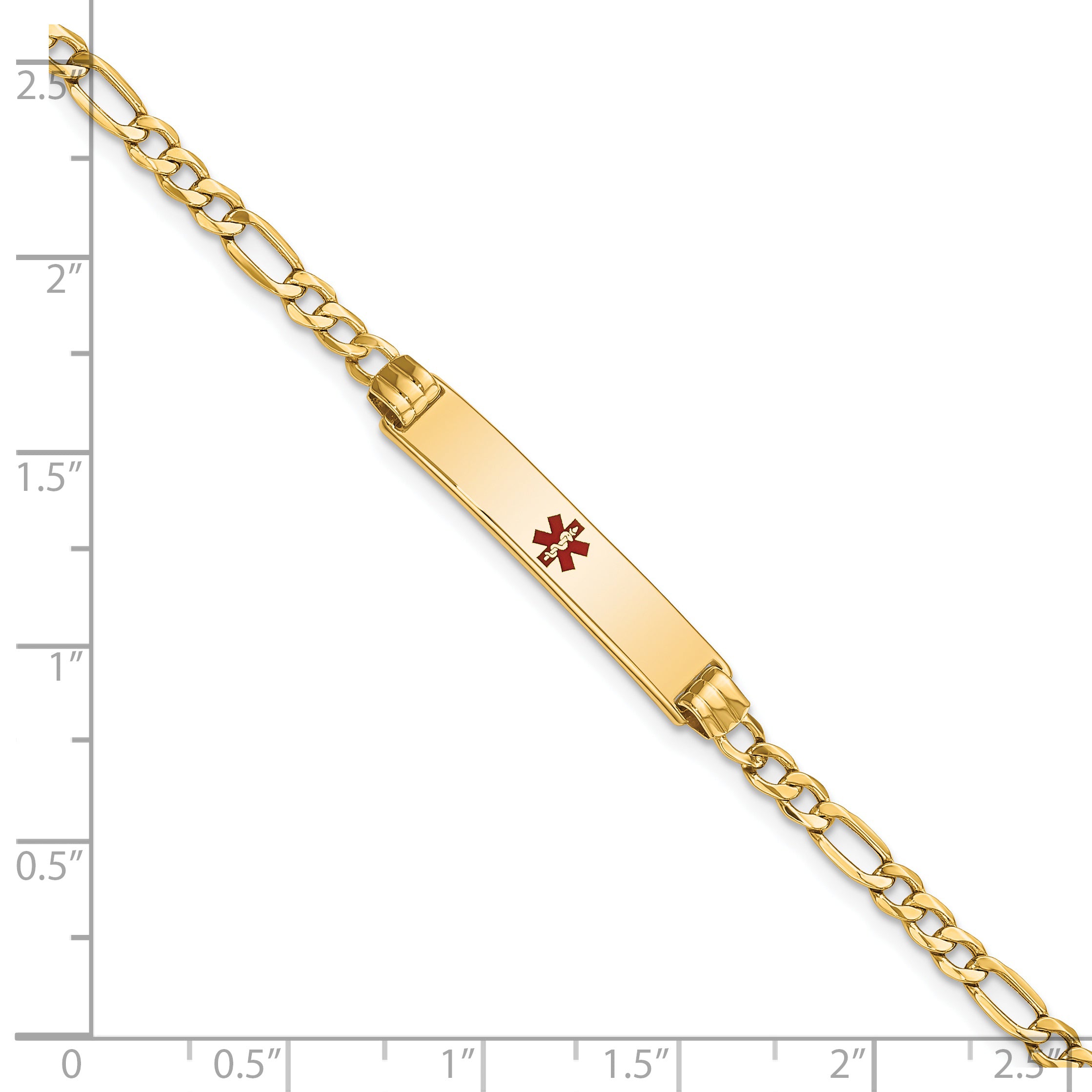 14K Semi-Solid Medical Polished Red Enamel Figaro Id Bracelet