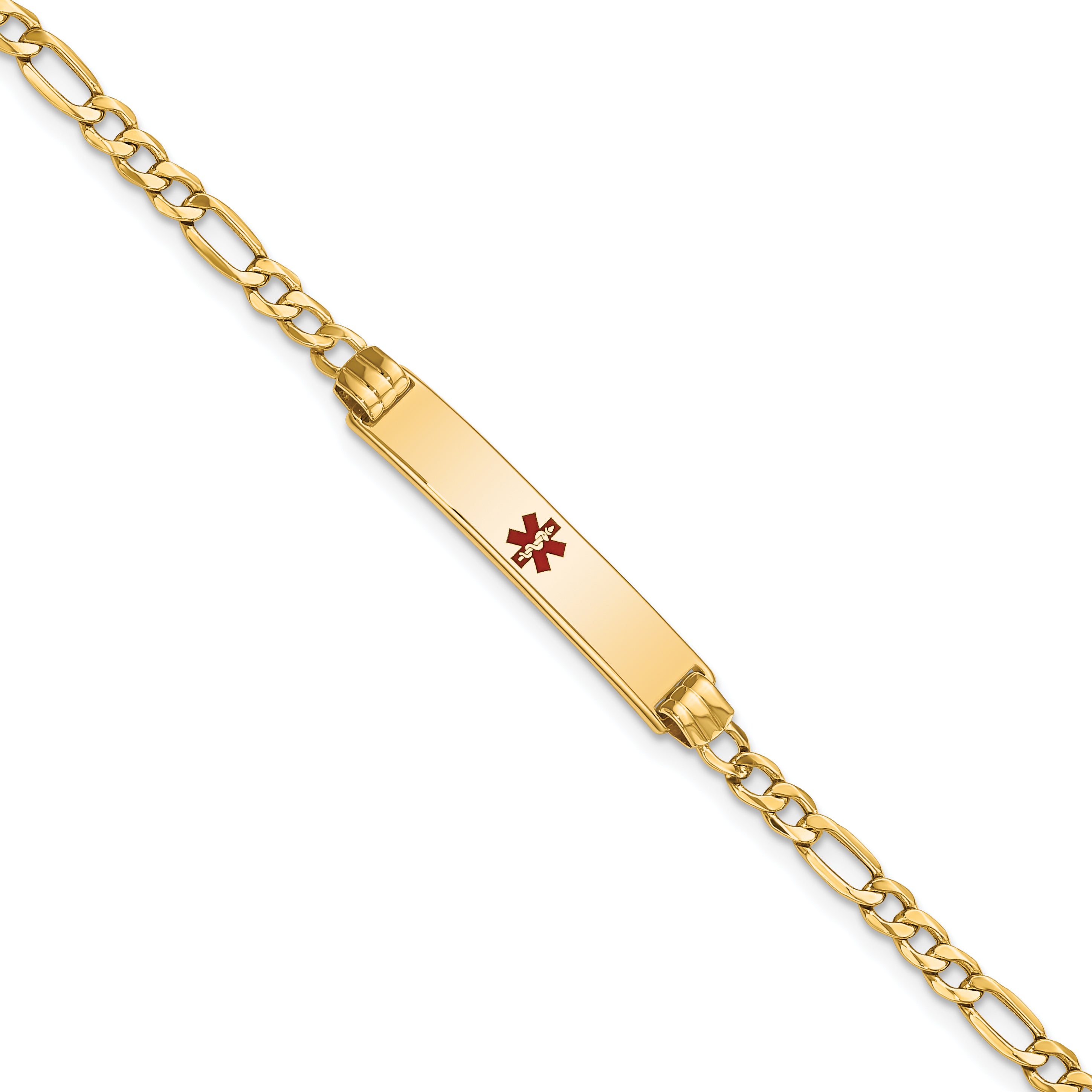 14K Semi-Solid Medical Polished Red Enamel Figaro Id Bracelet