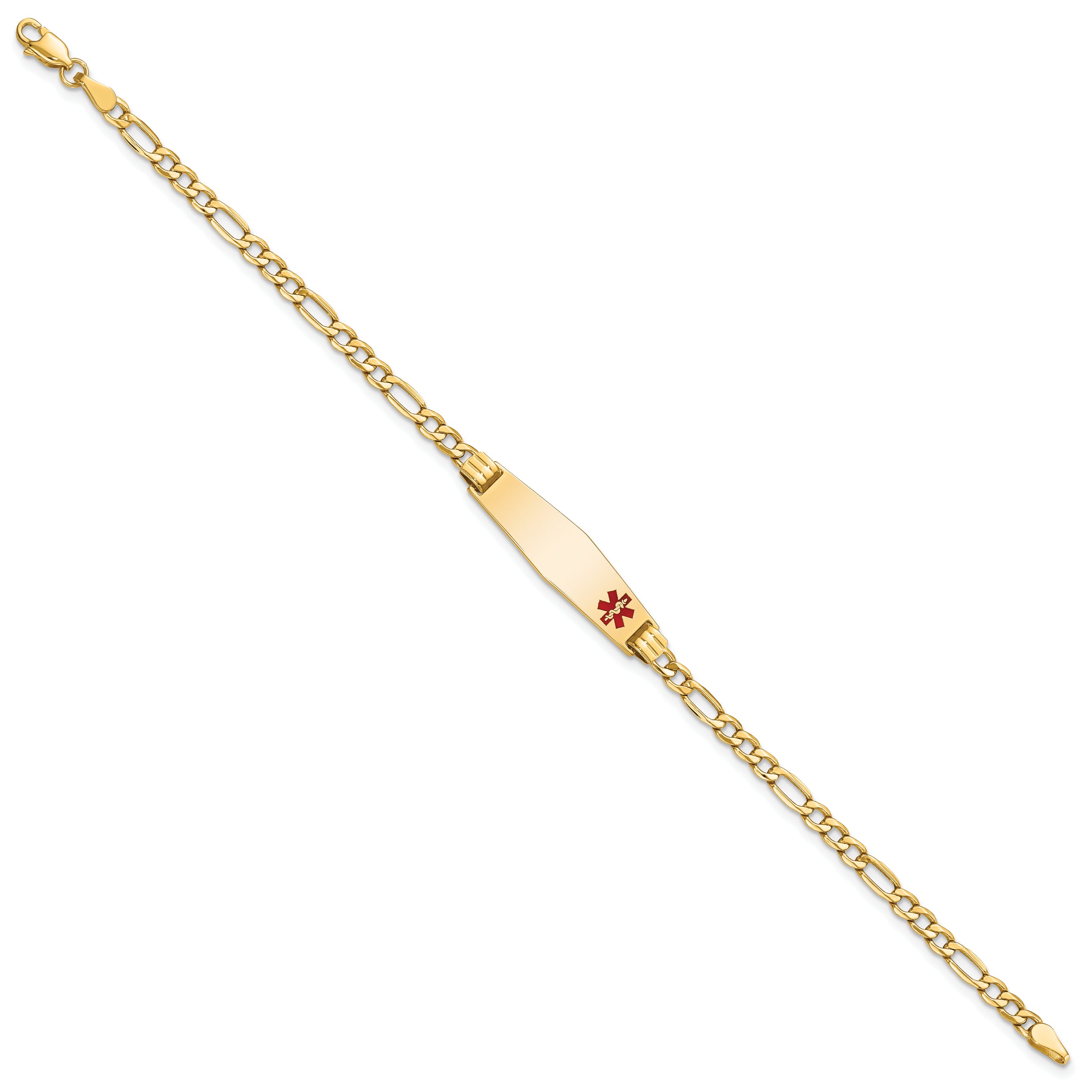 14K Medical Semi-Solid Soft Diamond Shape Red Enamel Figaro Id Bracelet