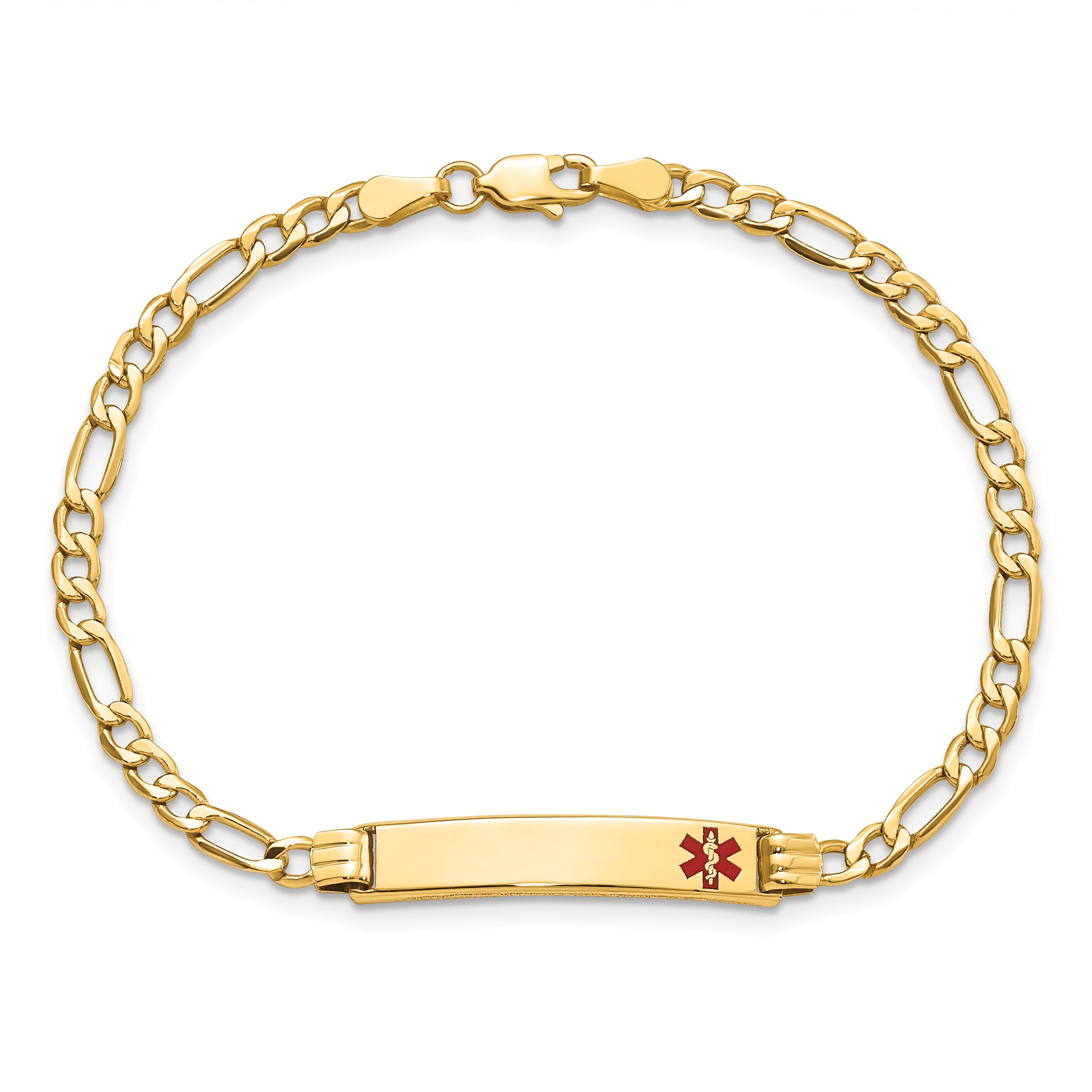 14K Semi-Solid Medical Polished Red Enamel Figaro Id Bracelet
