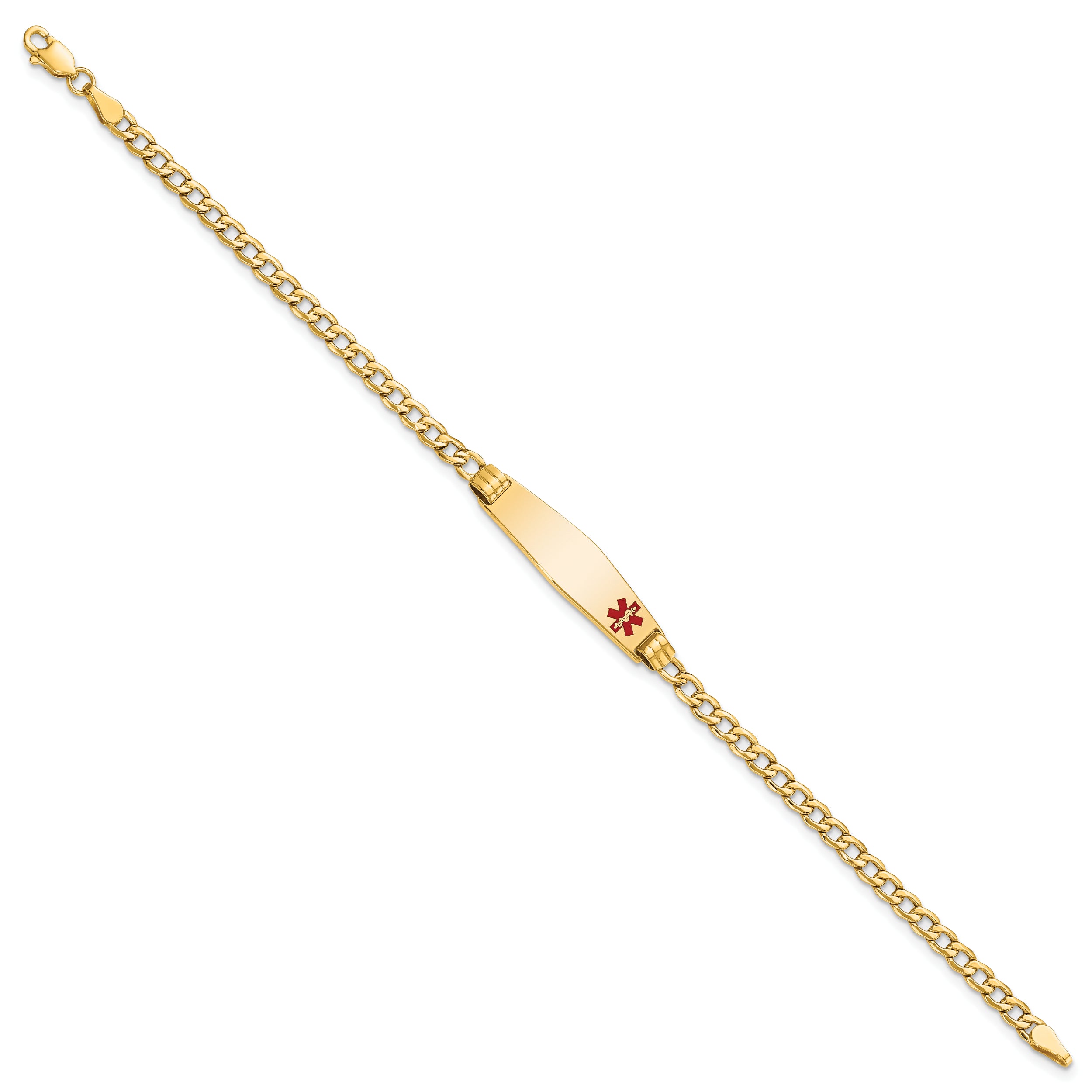 14K Medical Semi-Solid Soft Diamond Shape Red Enamel Id Cuban Id Bracelet