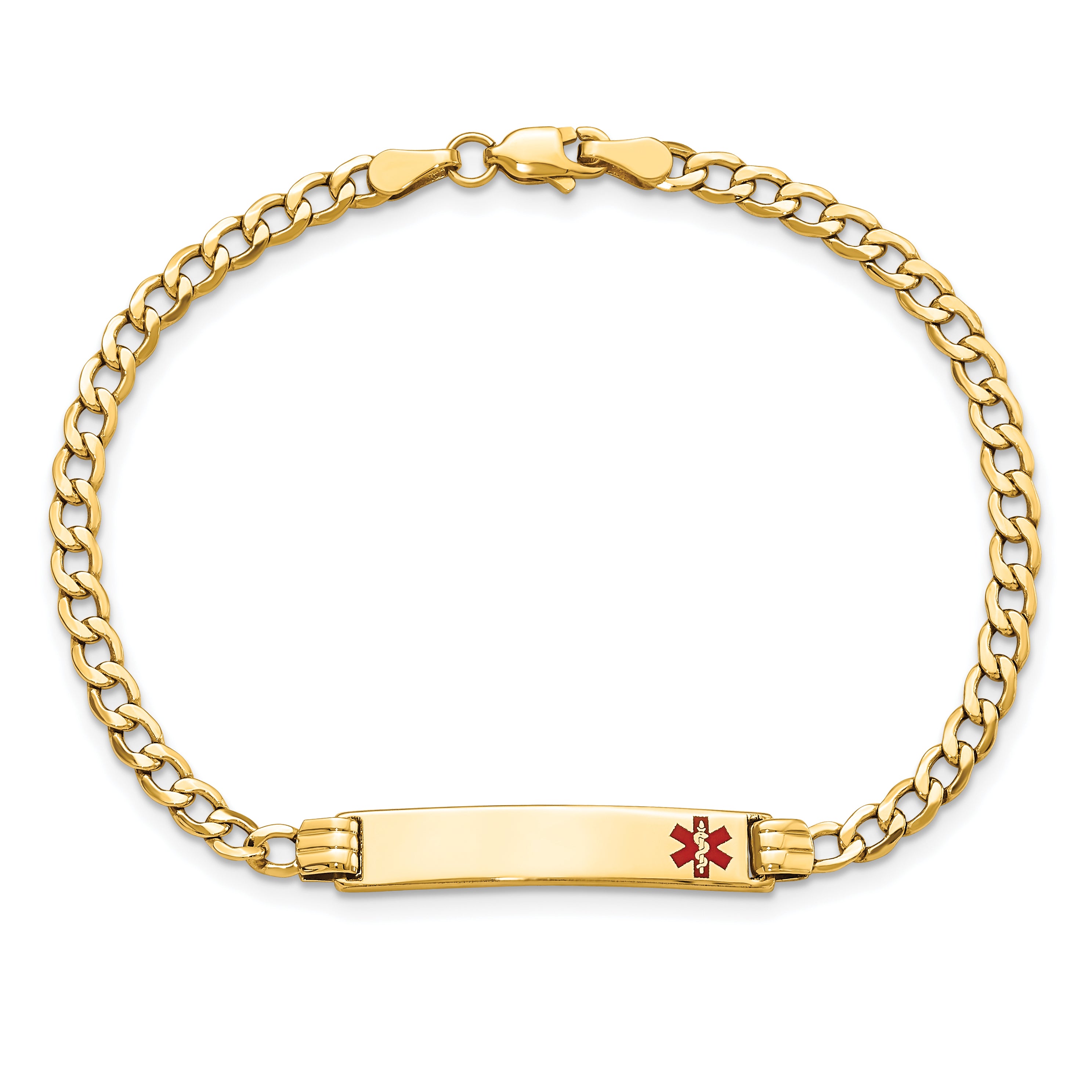 14K Semi-Solid Medical Red Enamel Cuban Link Id Bracelet