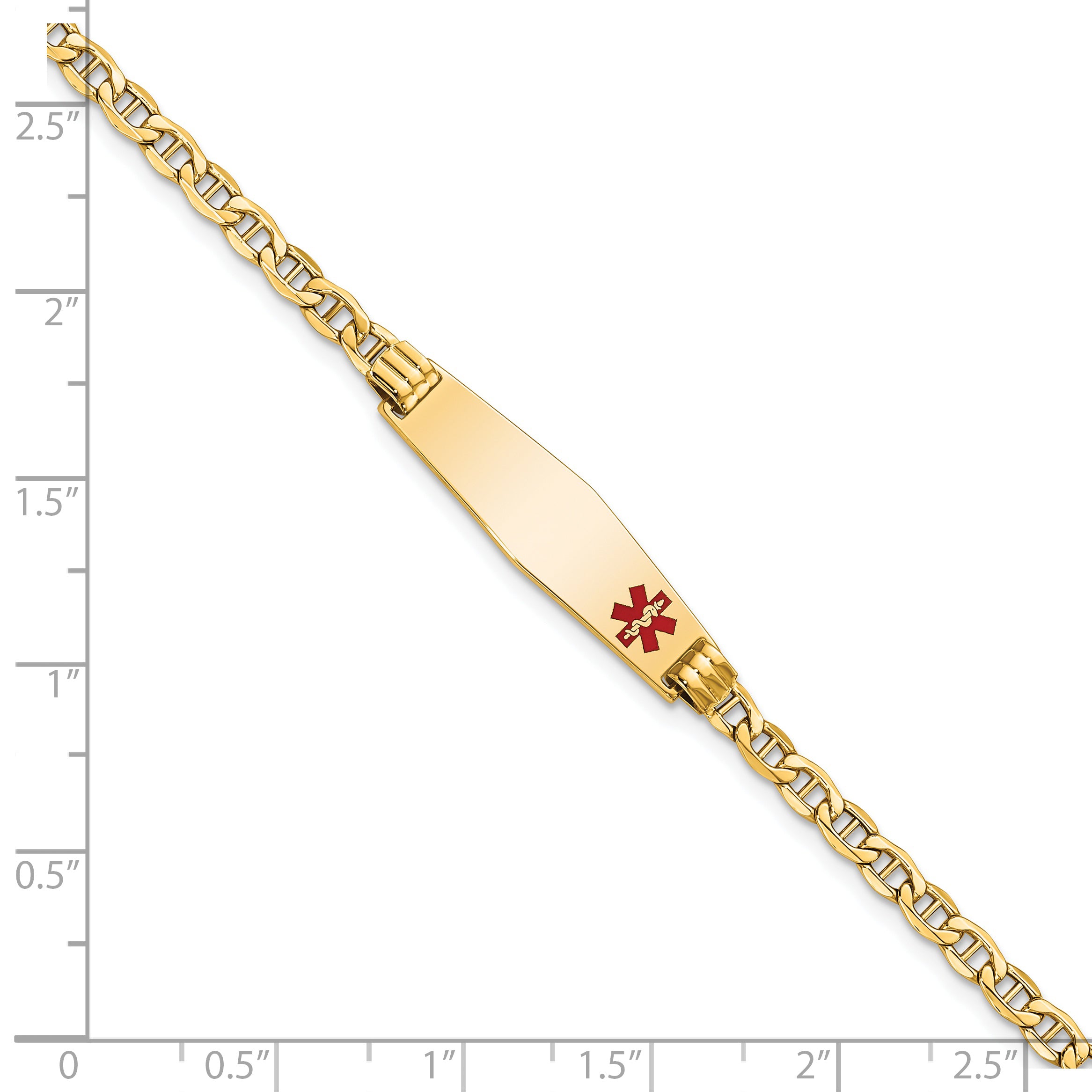 14K Medical Semi-Solid Soft Diamond Shape Red Enamel Anchor Id Bracelet