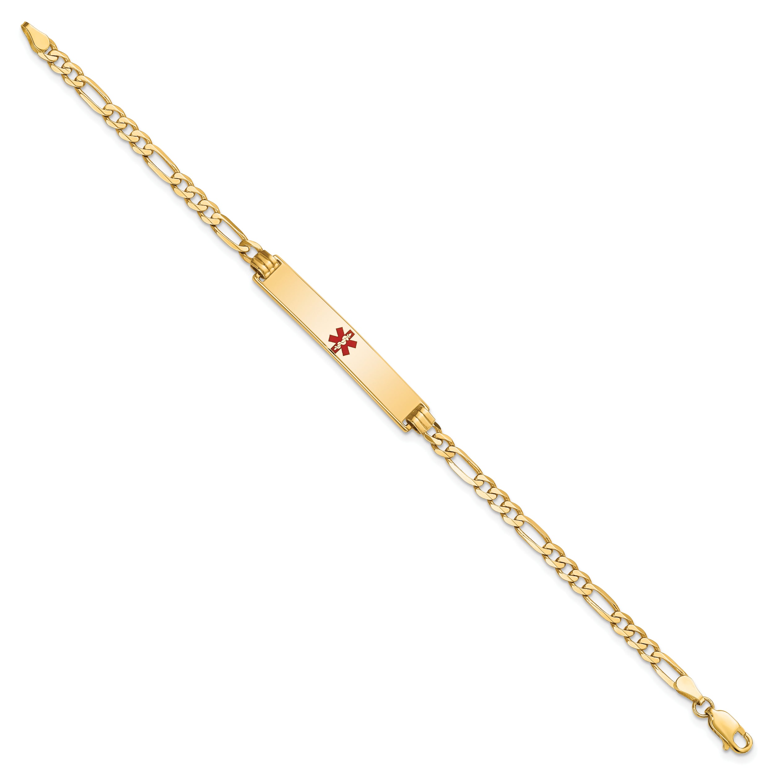 14K Medical Red Enamel Flat Figaro Link Id Bracelet