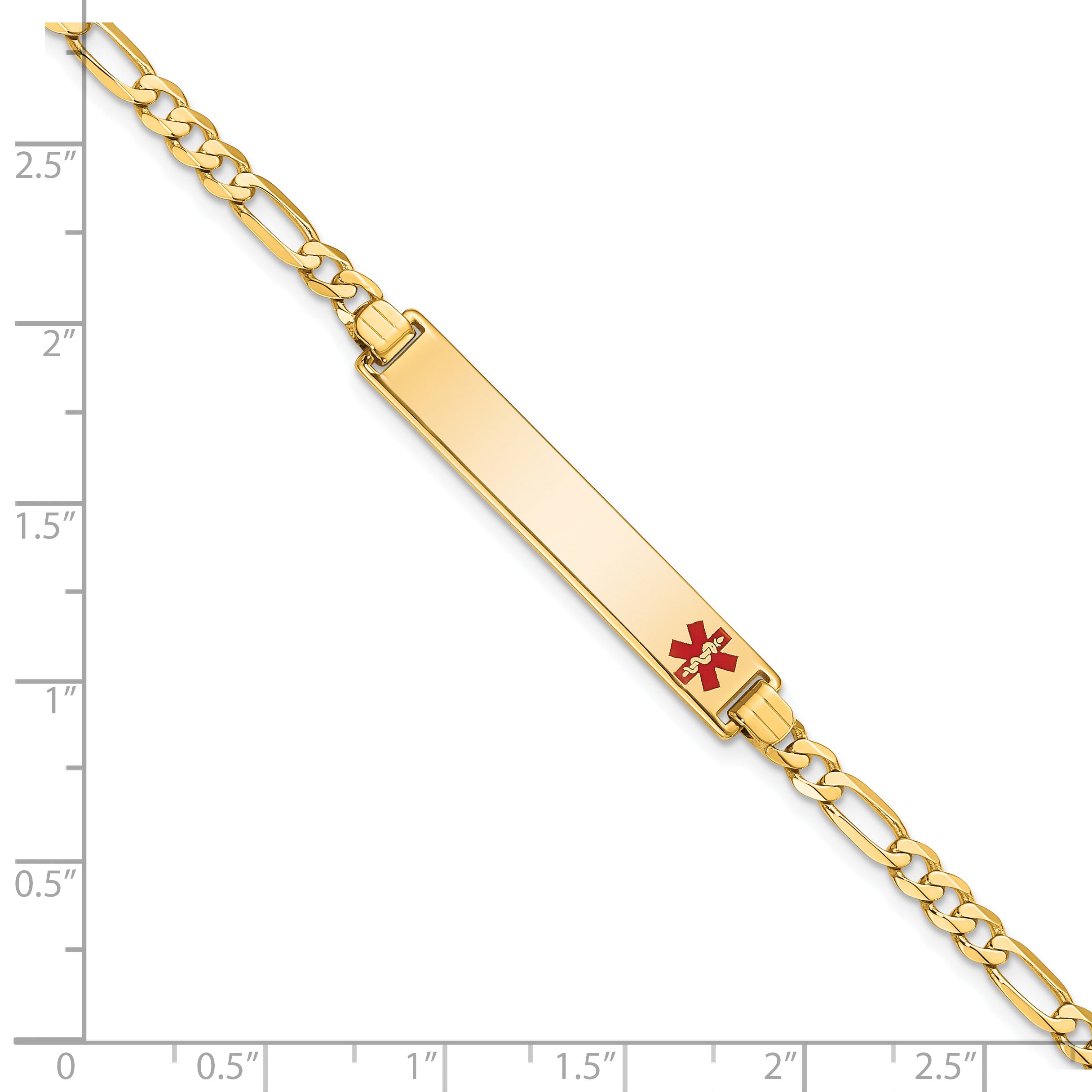 14K Medical Red Enamel Flat Figaro Link Id Bracelet
