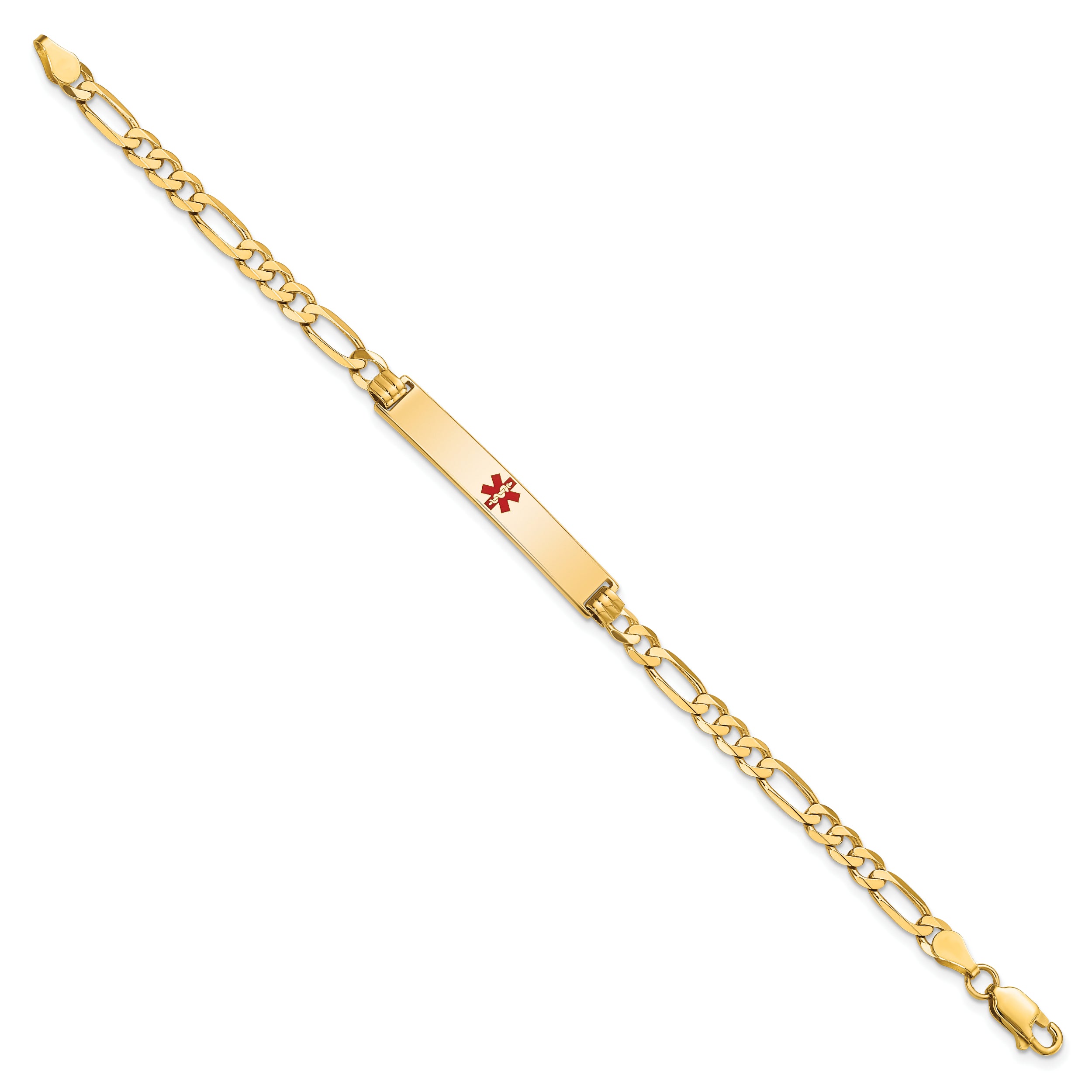 14K Medical Red Enamel Flat Figaro Link Id Bracelet