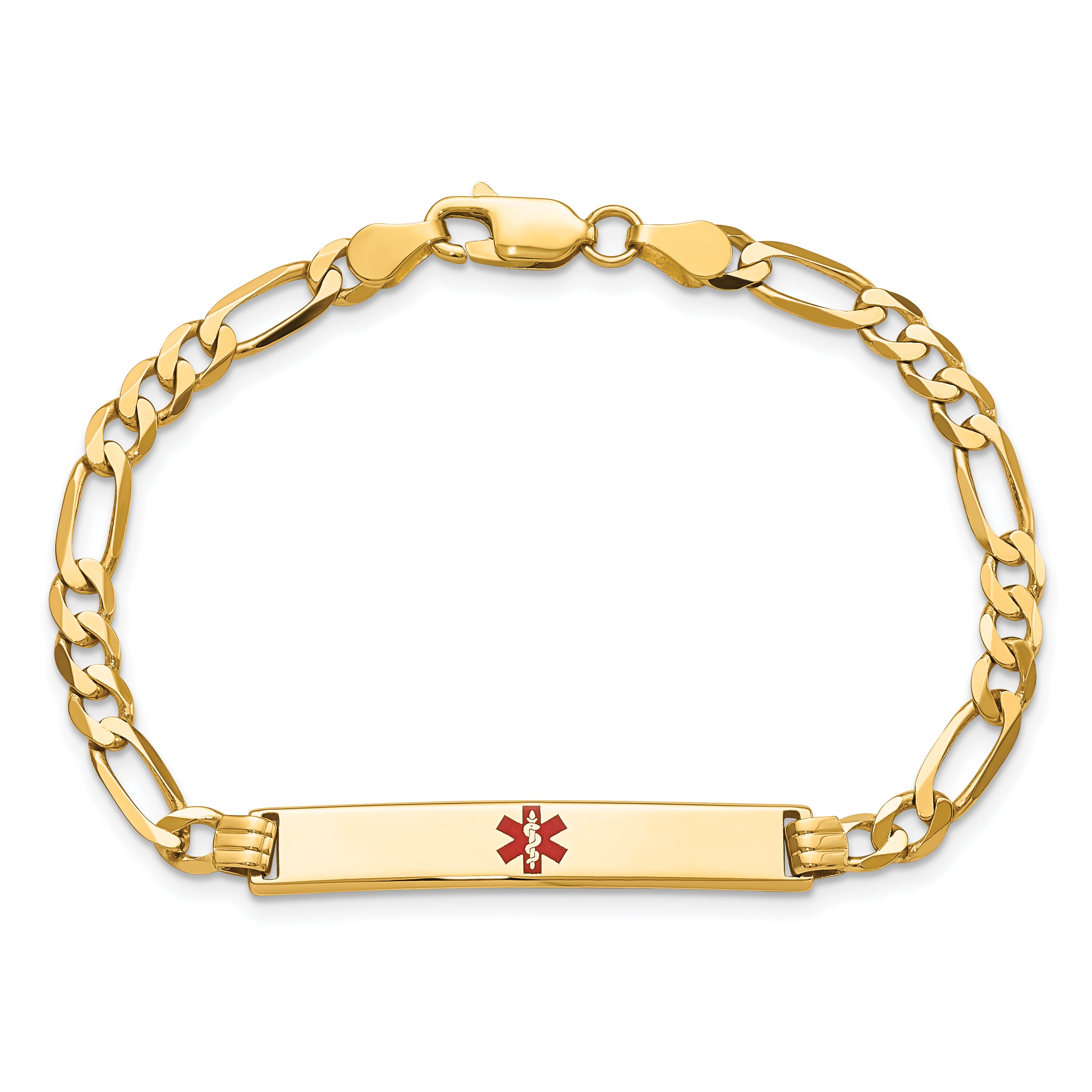 14K Medical Red Enamel Flat Figaro Link Id Bracelet