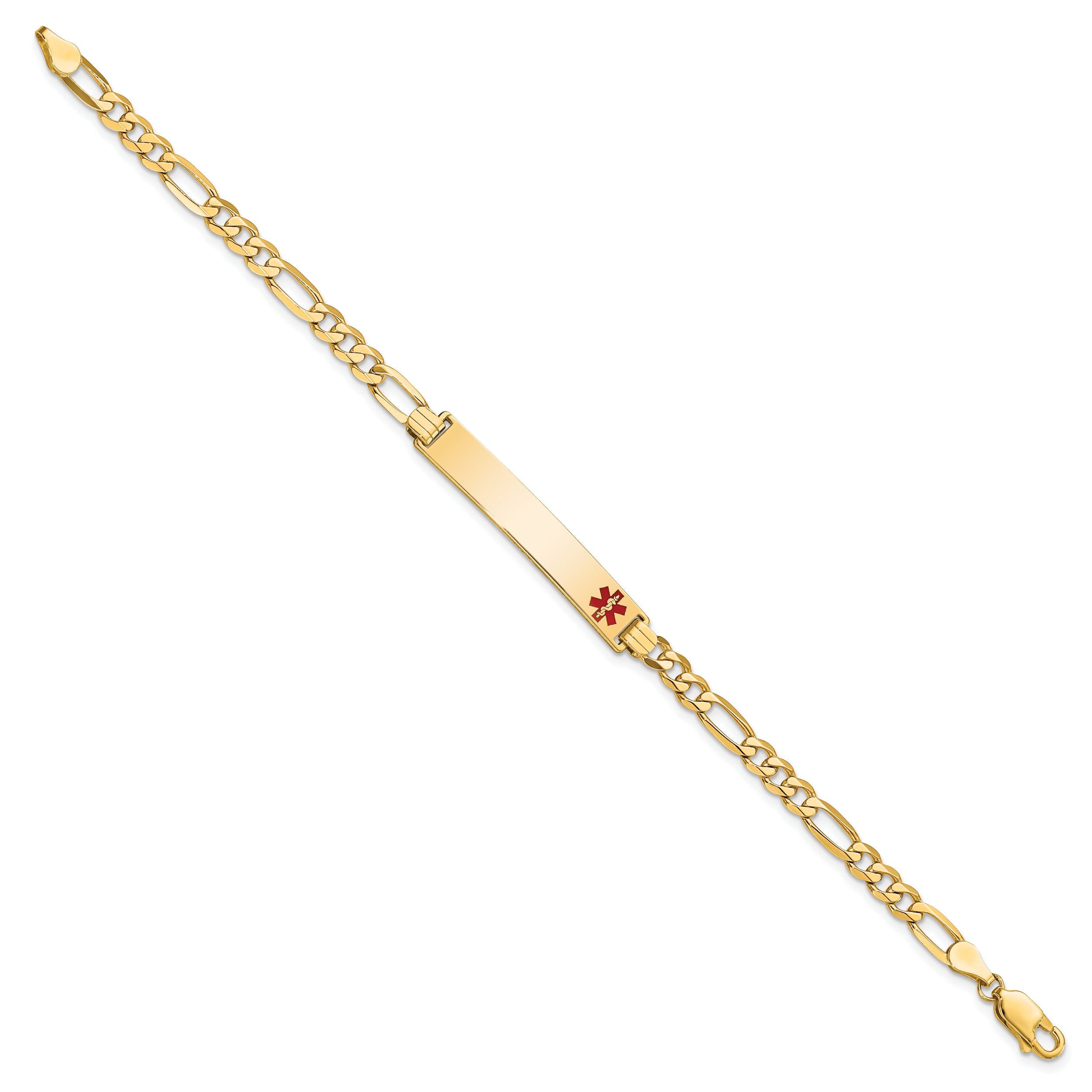 14K Medical Red Enamel Flat Figaro Link Id Bracelet