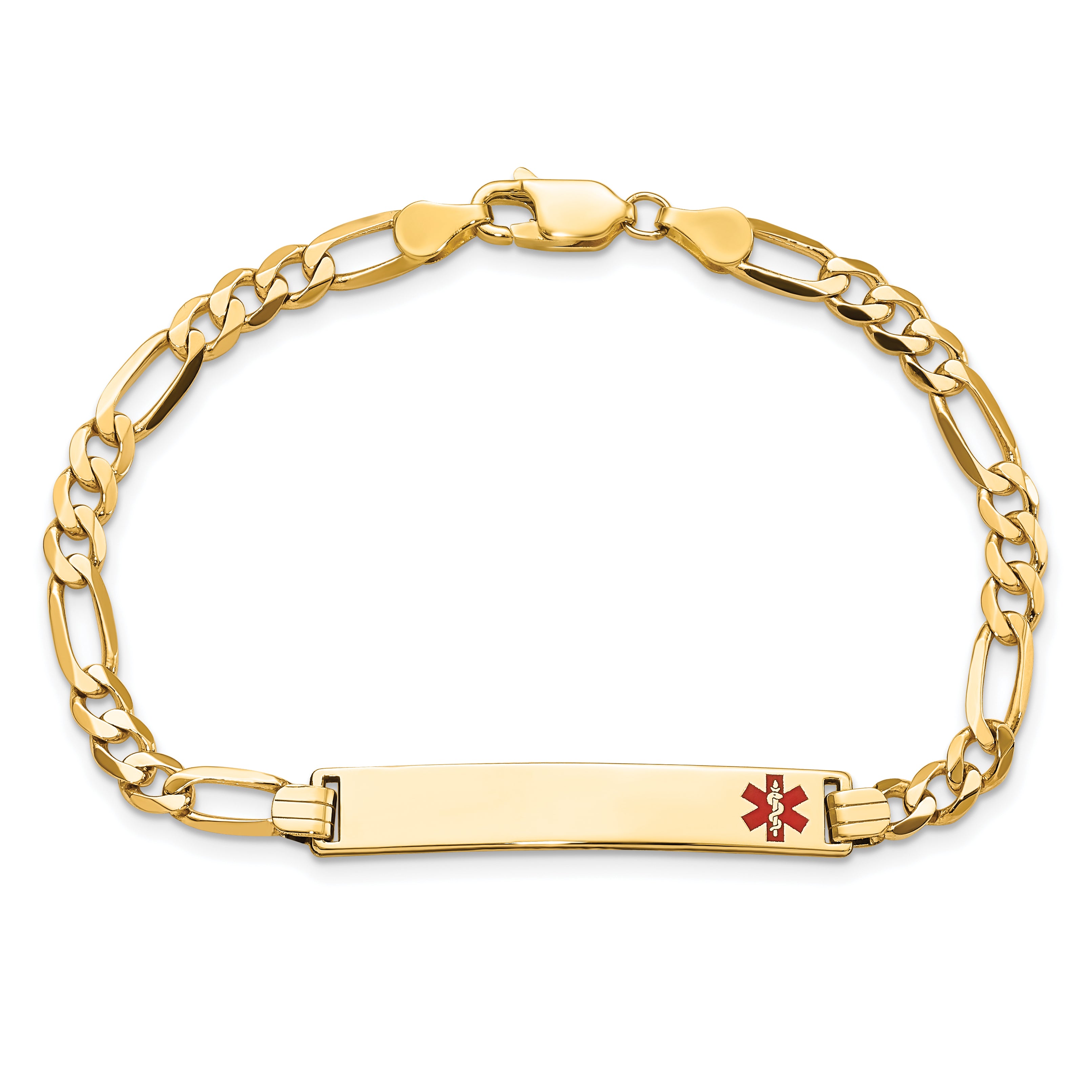 14K Medical Red Enamel Flat Figaro Link Id Bracelet