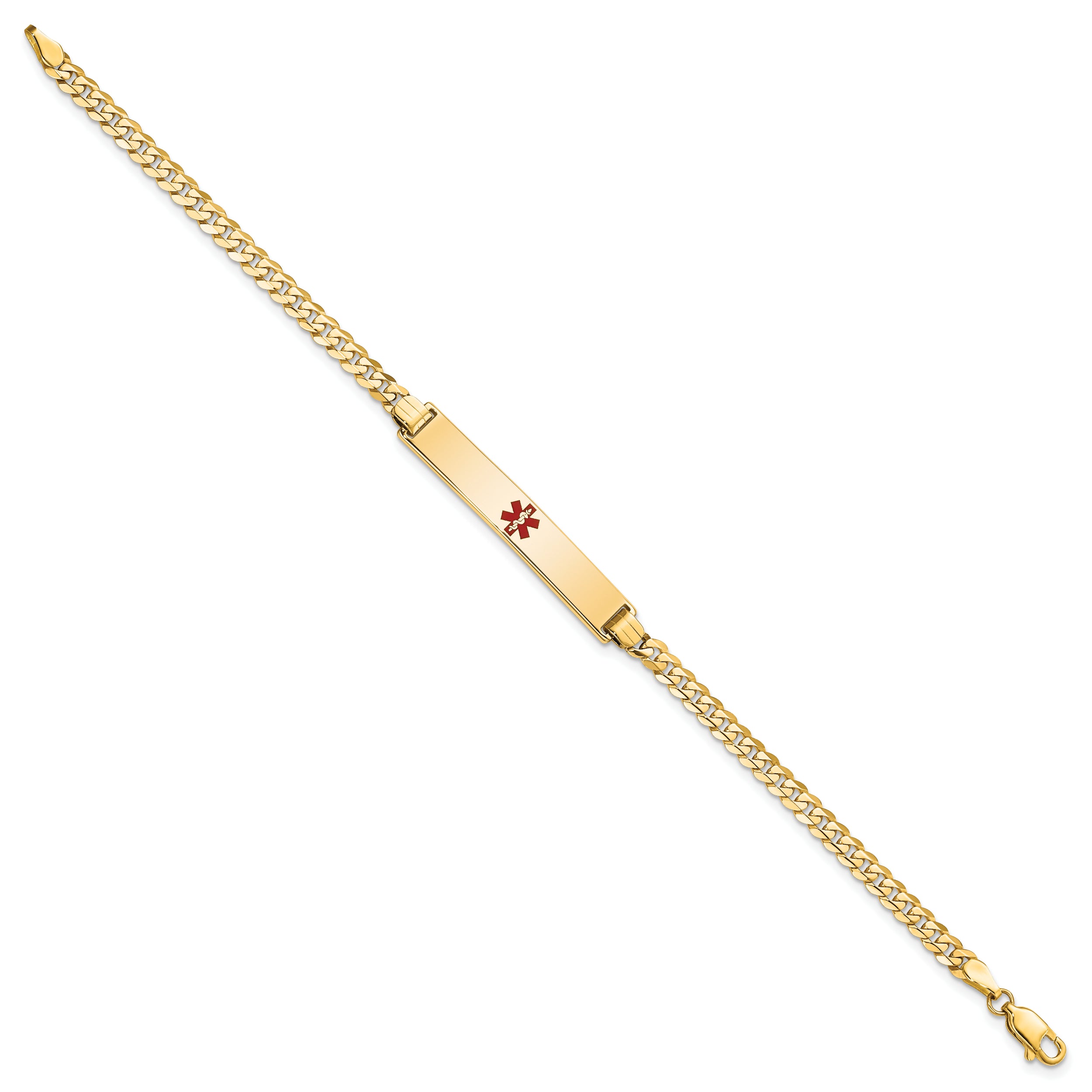 14K Medical Red Enamel Flat Curb Link Id Bracelet