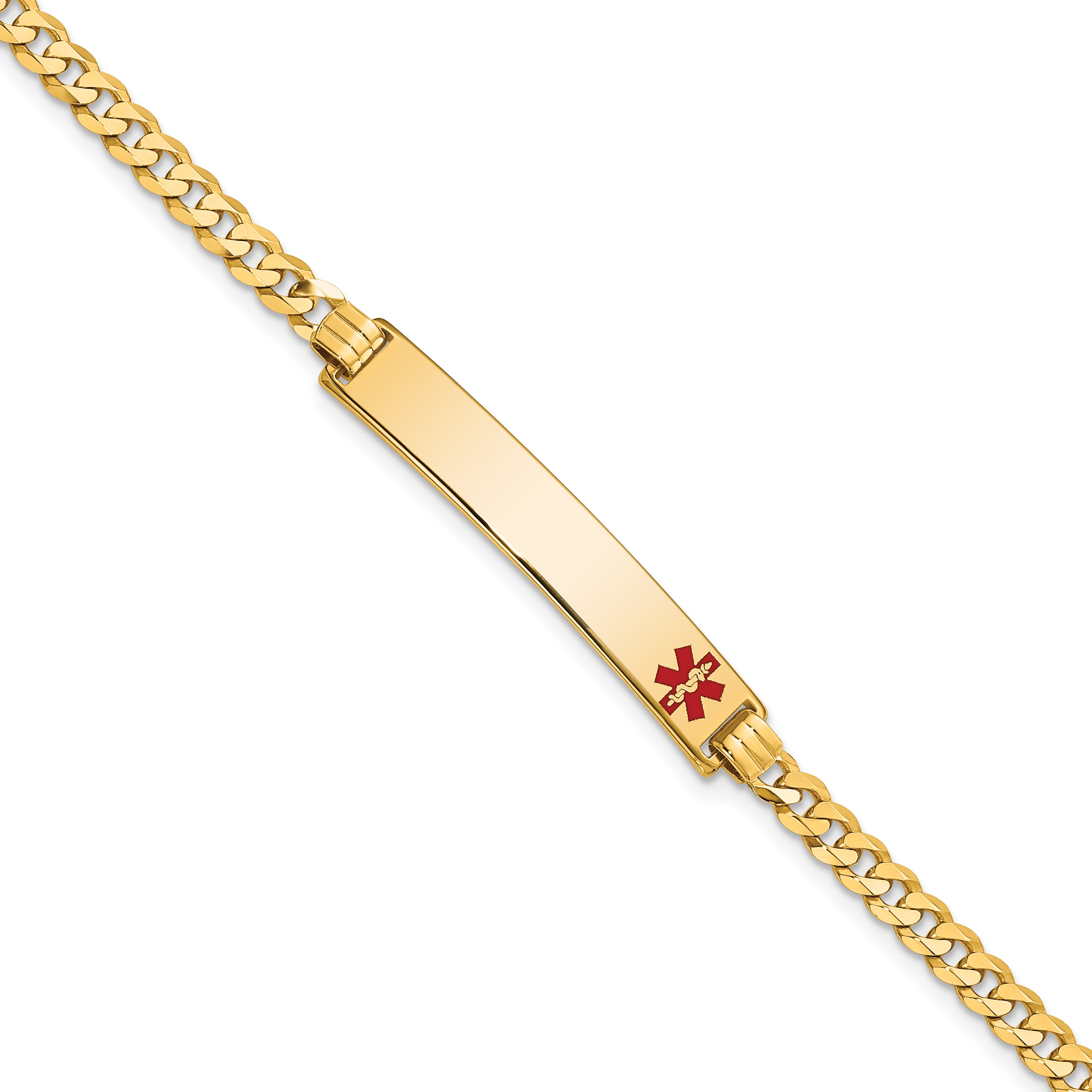 14K Medical Red Enamel Flat Curb Link Id Bracelet