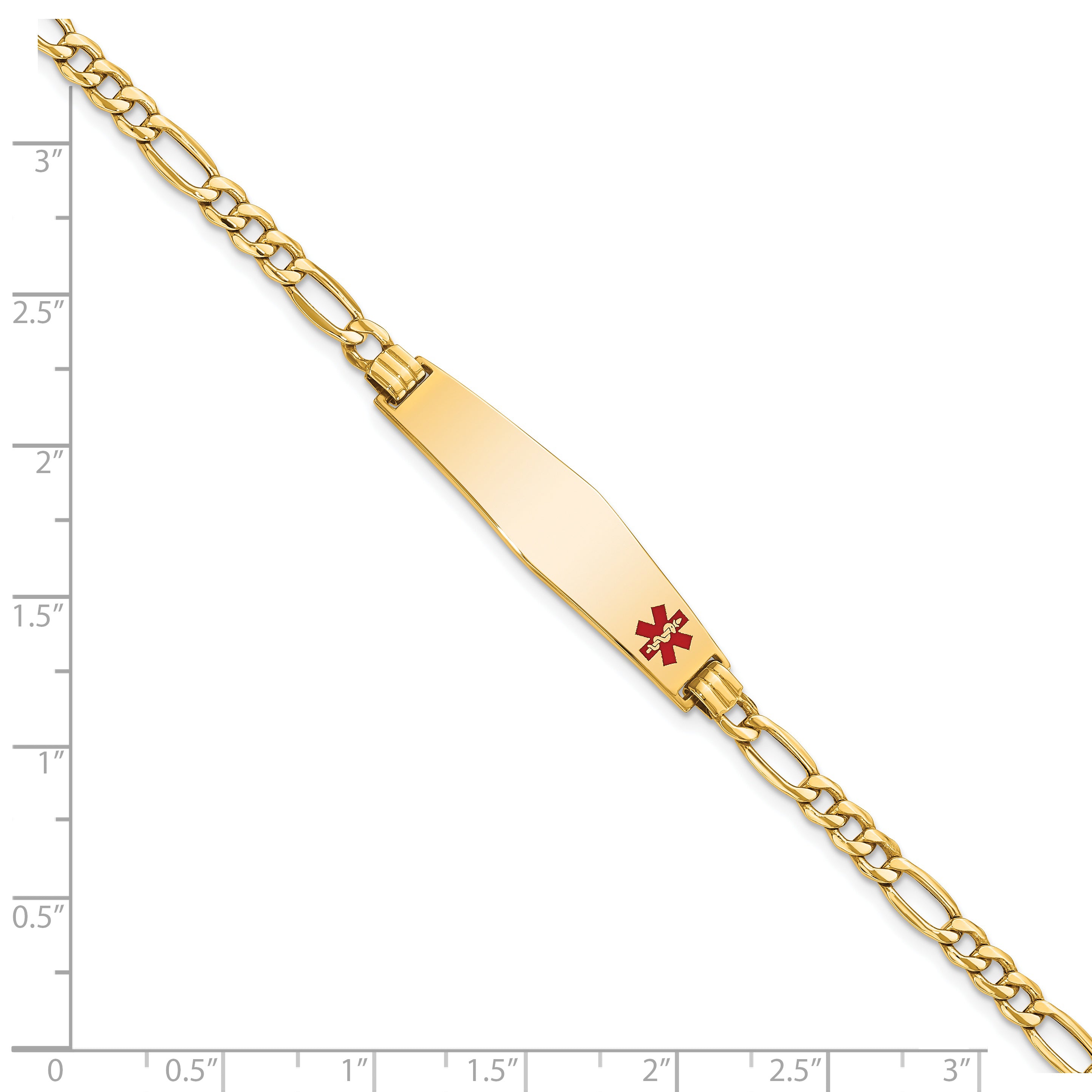 14K Semi-Solid Medical Soft Diamond Shape Red Enamel Figaro Id Bracelet