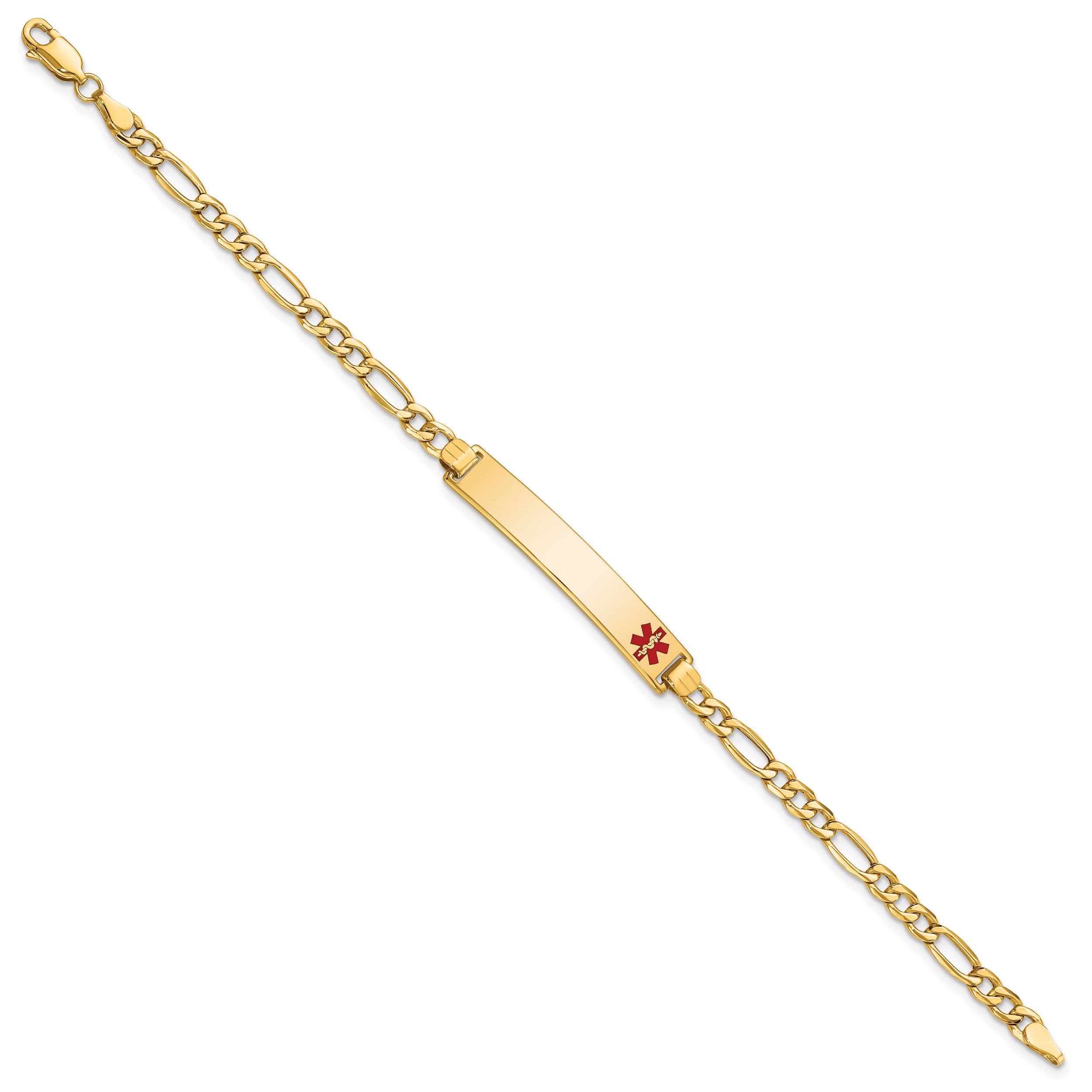 14K Semi-Solid Medical Red Enamel Figaro Id Bracelet