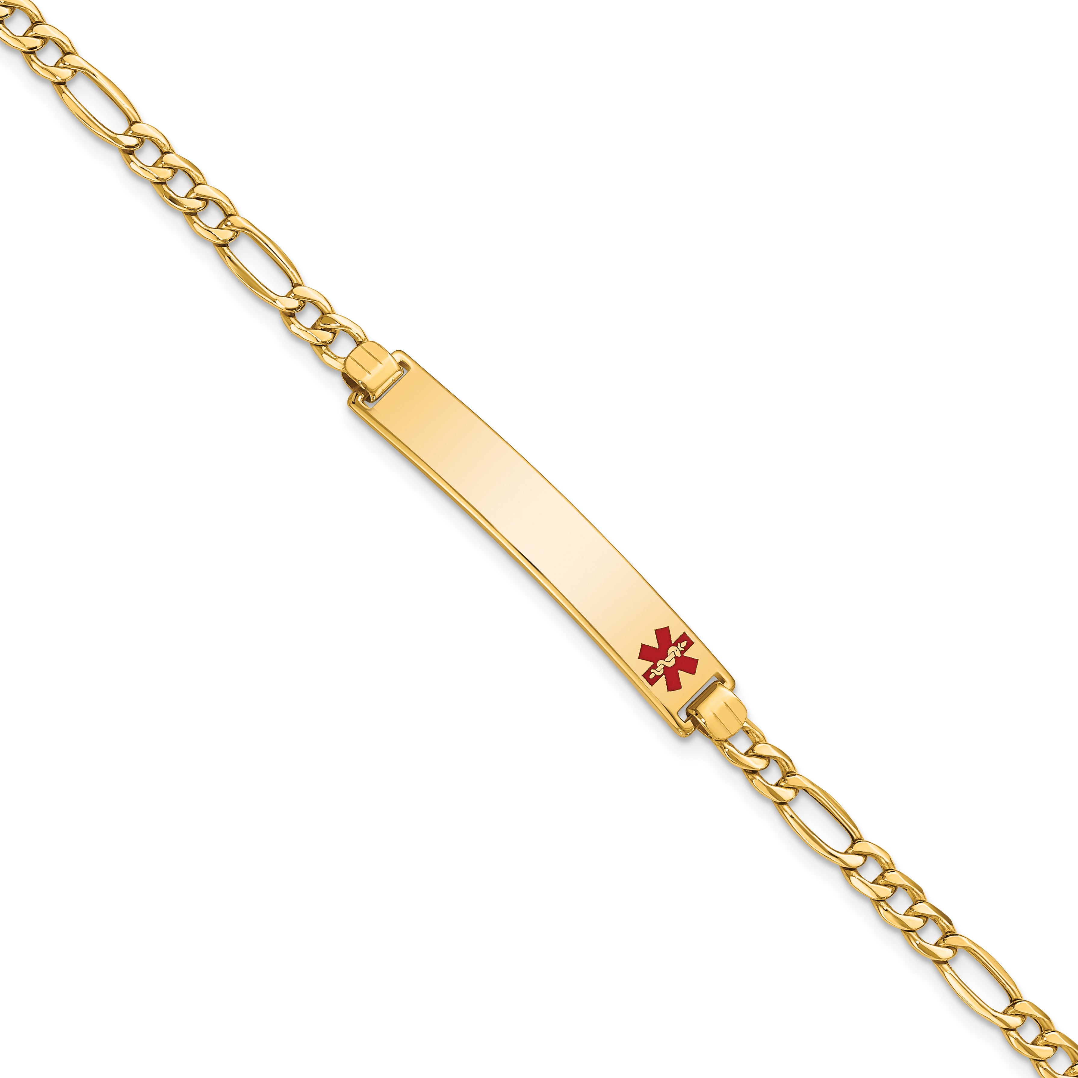 14K Semi-Solid Medical Polished Red Enamel Figaro Id Bracelet