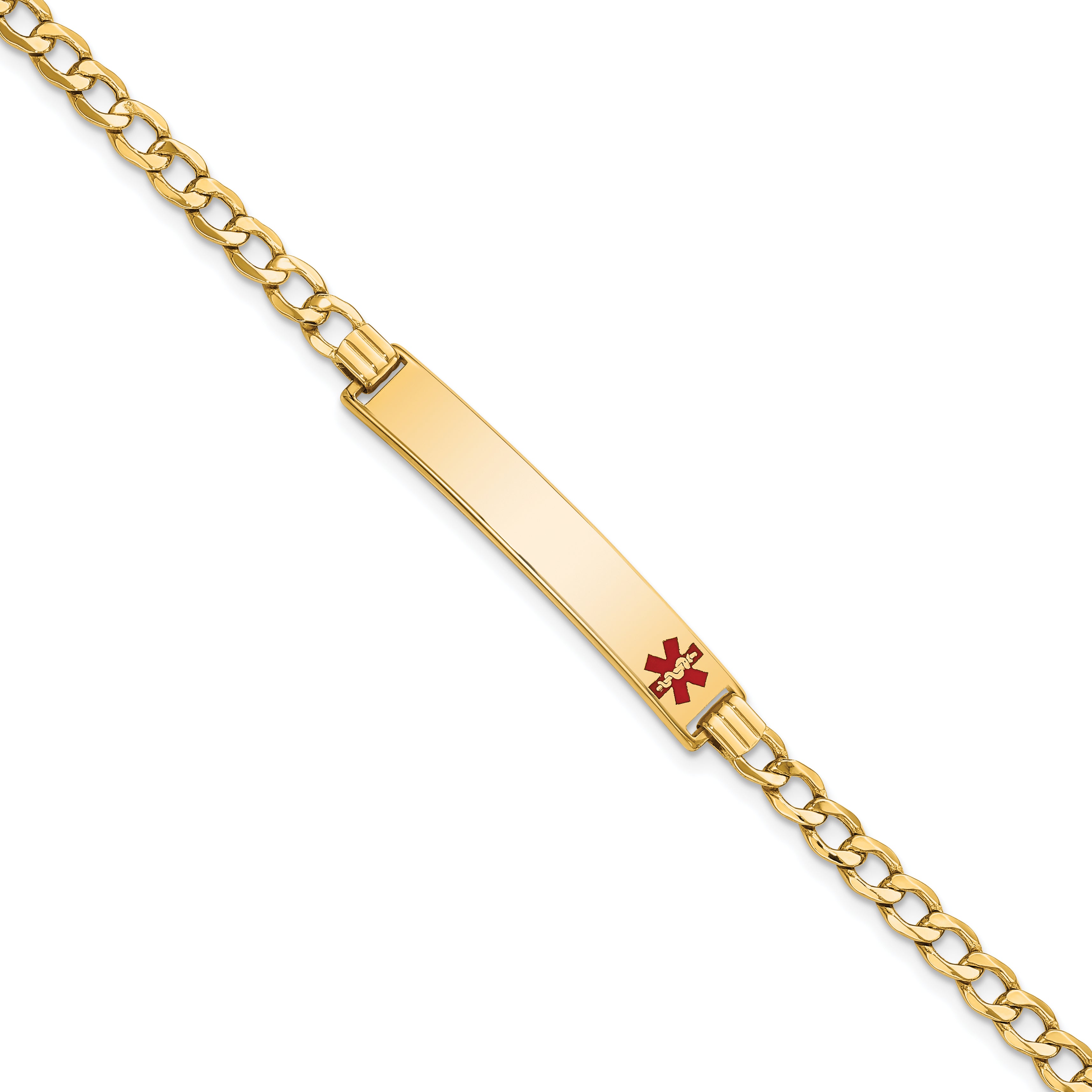 14K Semi-Solid Medical Red Enamel Curb Link Id Bracelet