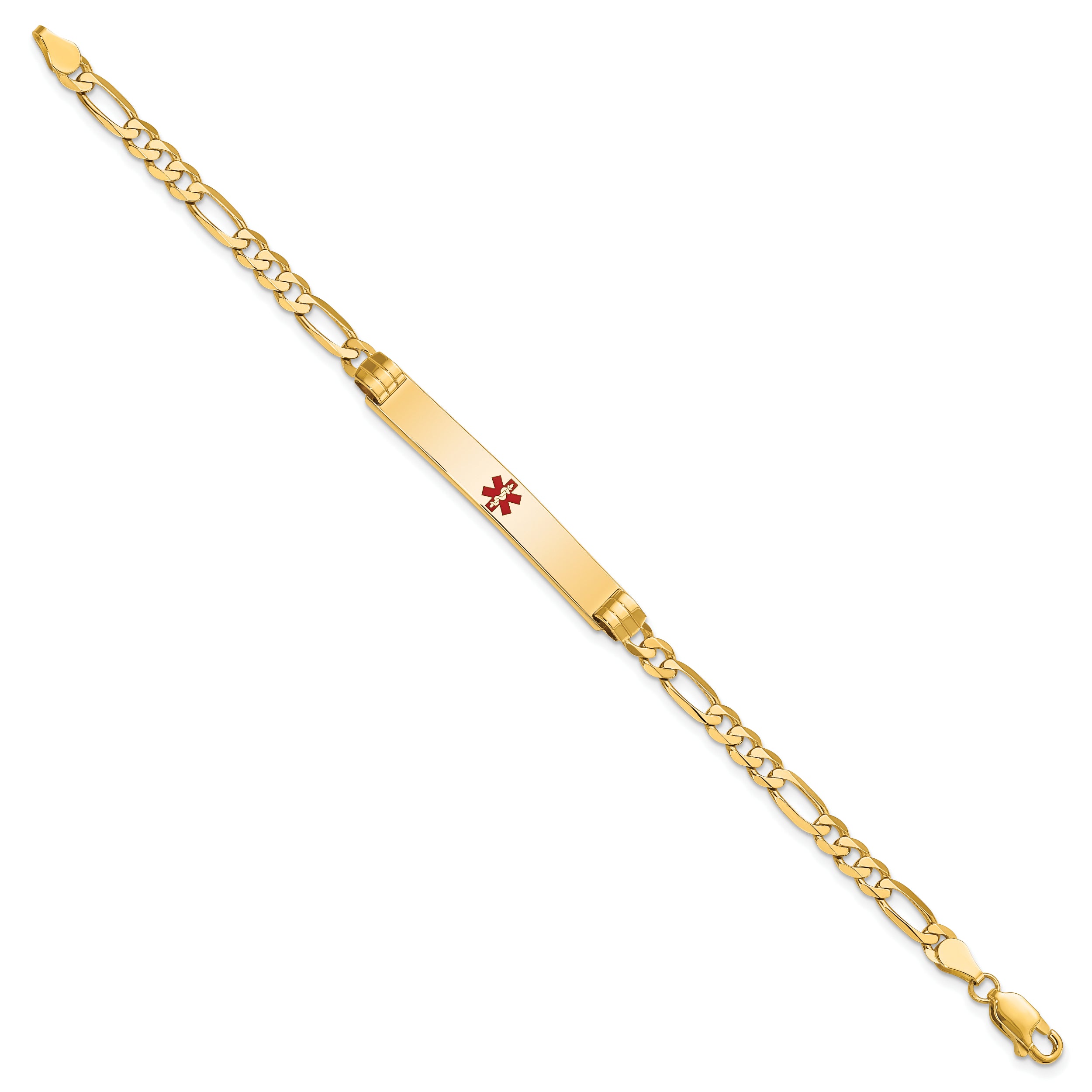 14K Medical Red Enamel Figaro Id Bracelet