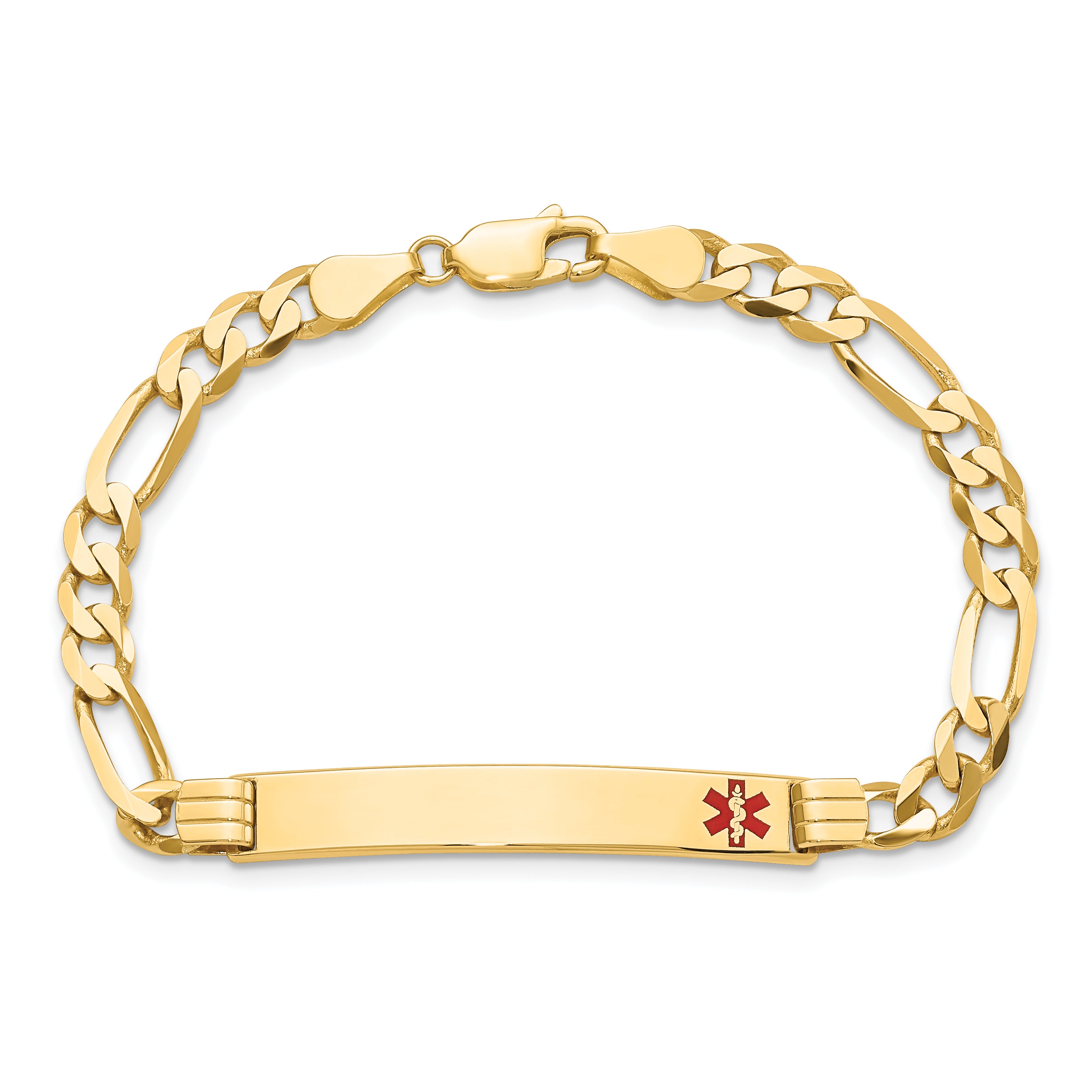14K Medical Red Enamel Flat Figaro Link Id Bracelet