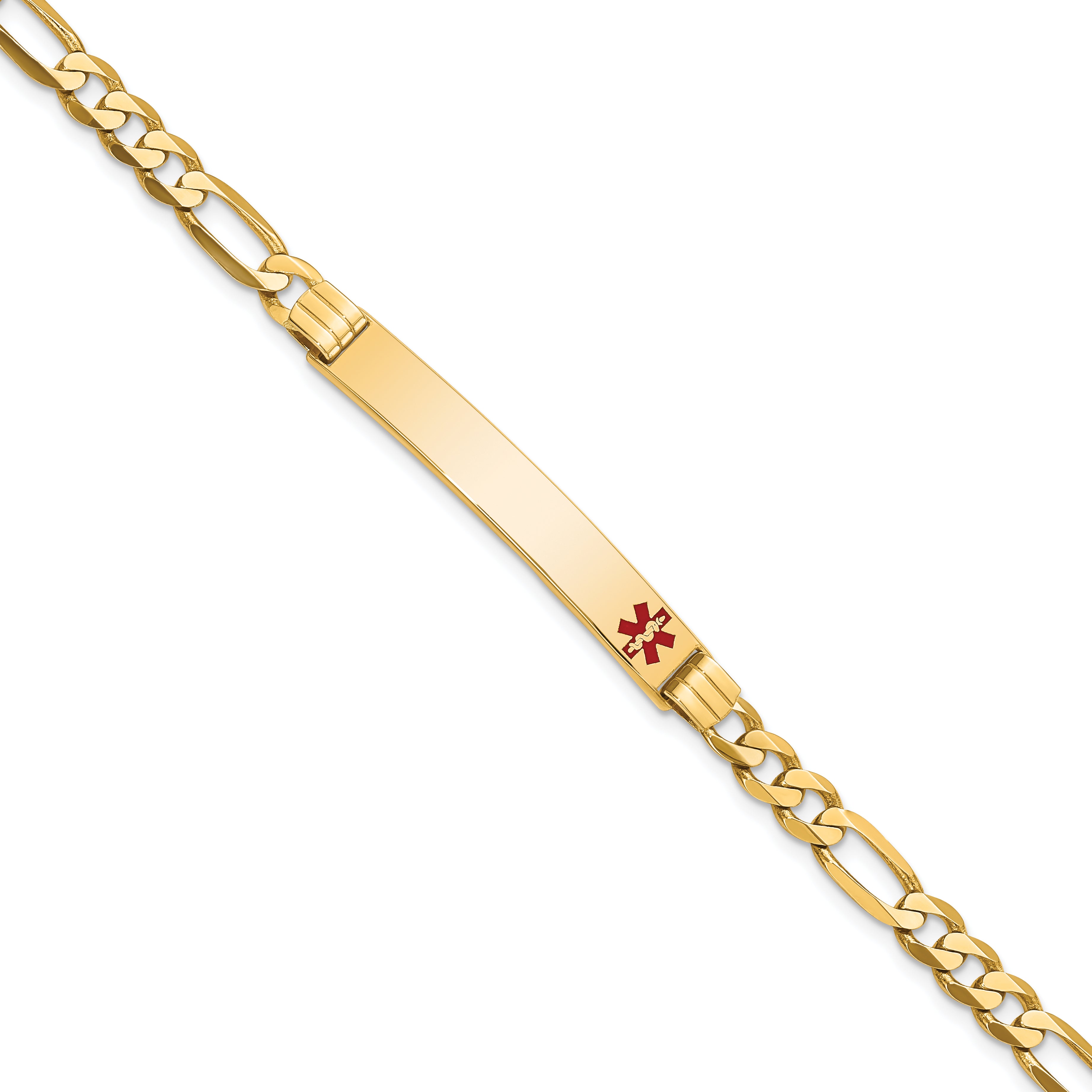 14K Medical Red Enamel Flat Figaro Link Id Bracelet