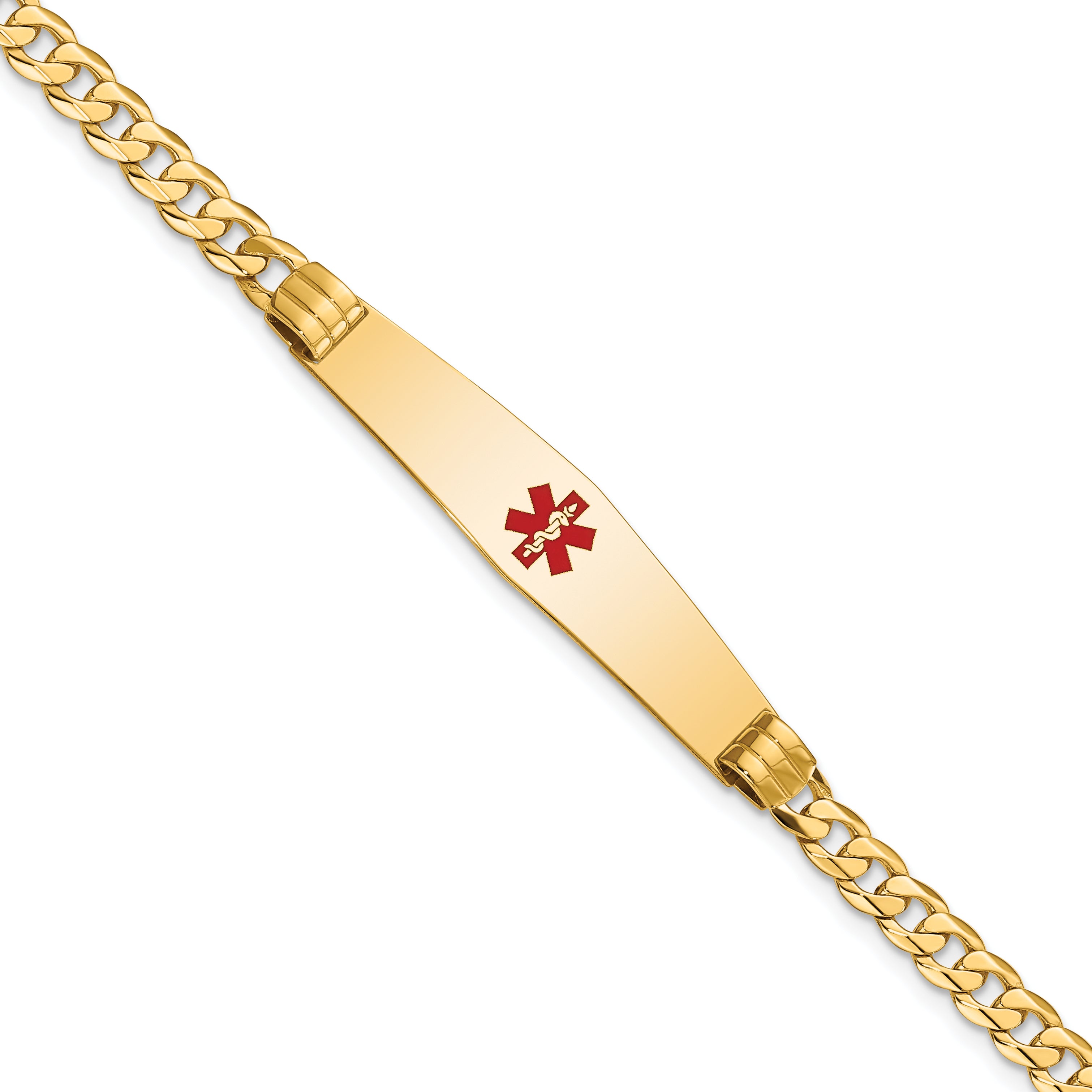 14K Medical Soft Diamond Shape Red Enamel Curb Link Id Bracelet