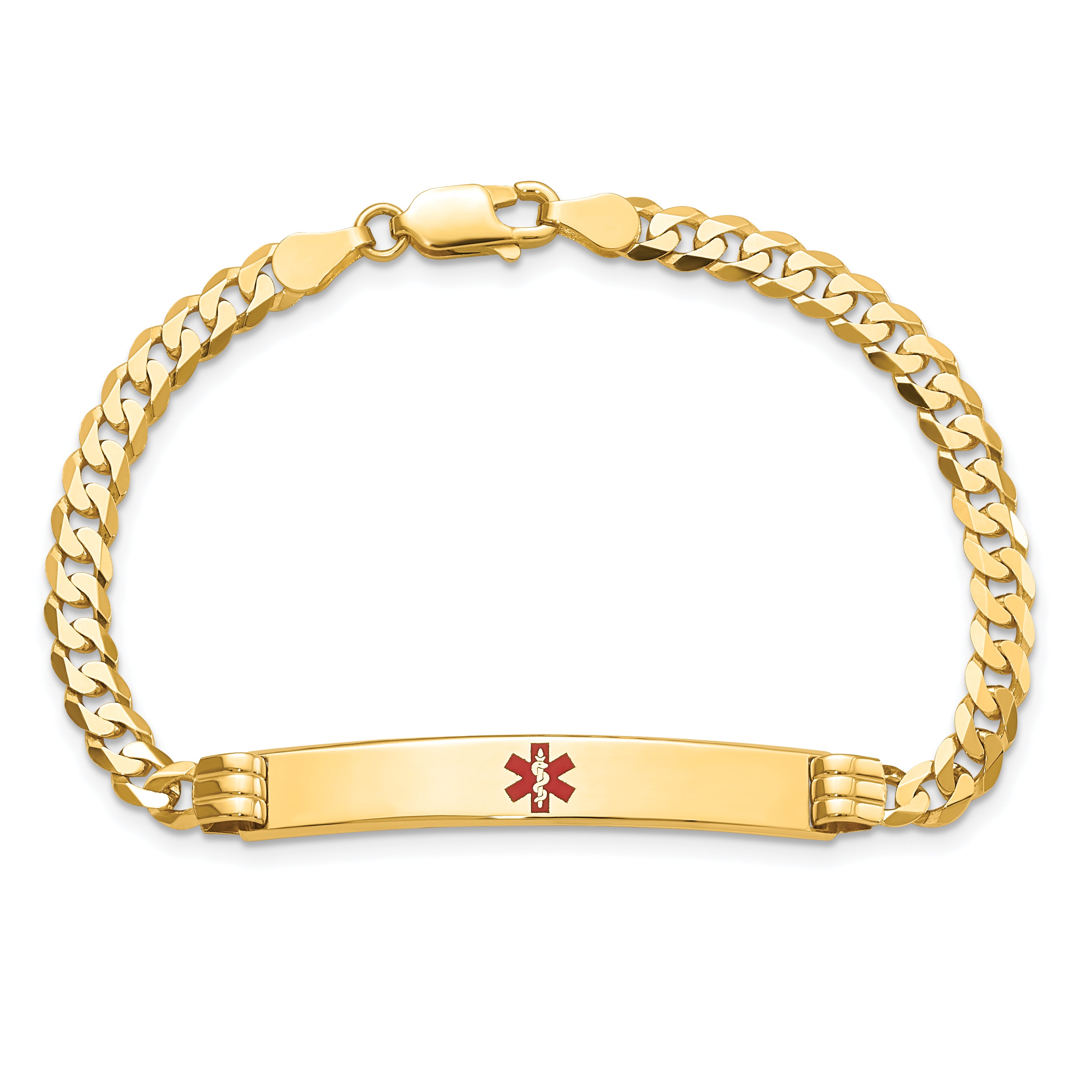 14K Medical Red Enamel Curb Link Id Bracelet
