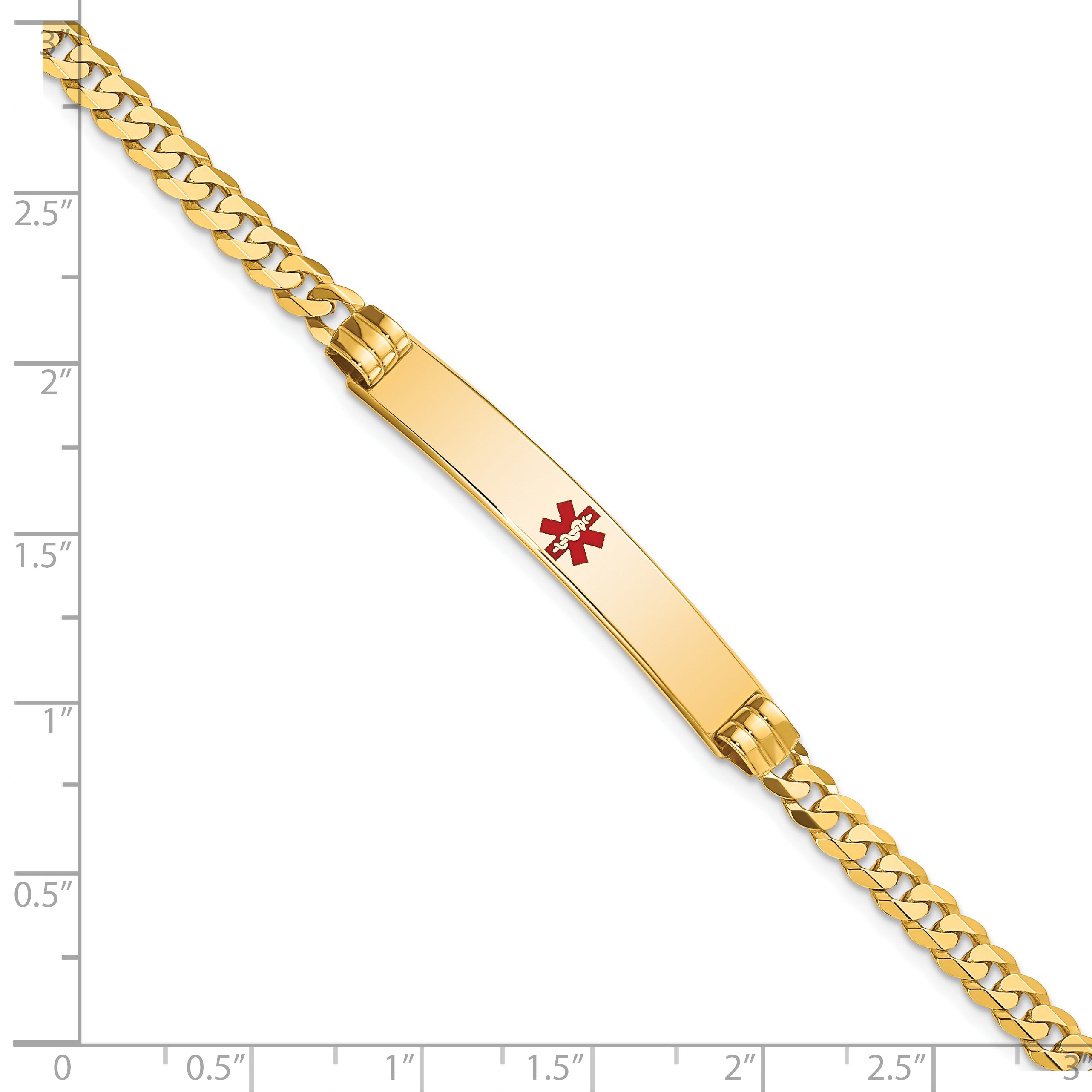 14K Medical Red Enamel Curb Link Id Bracelet