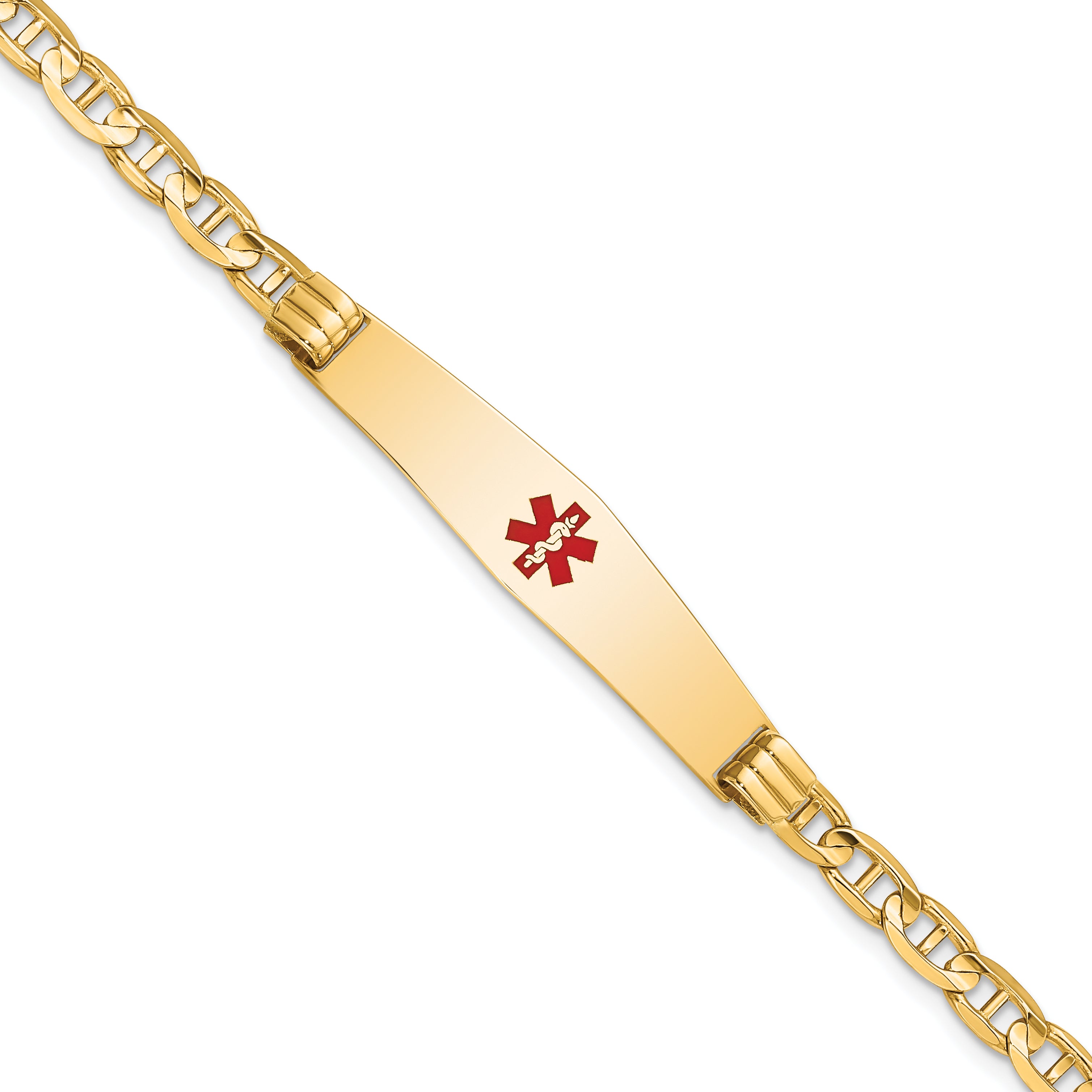 14K Medical Soft Diamond Shape Red Enamel Anchor Link Id Bracelet