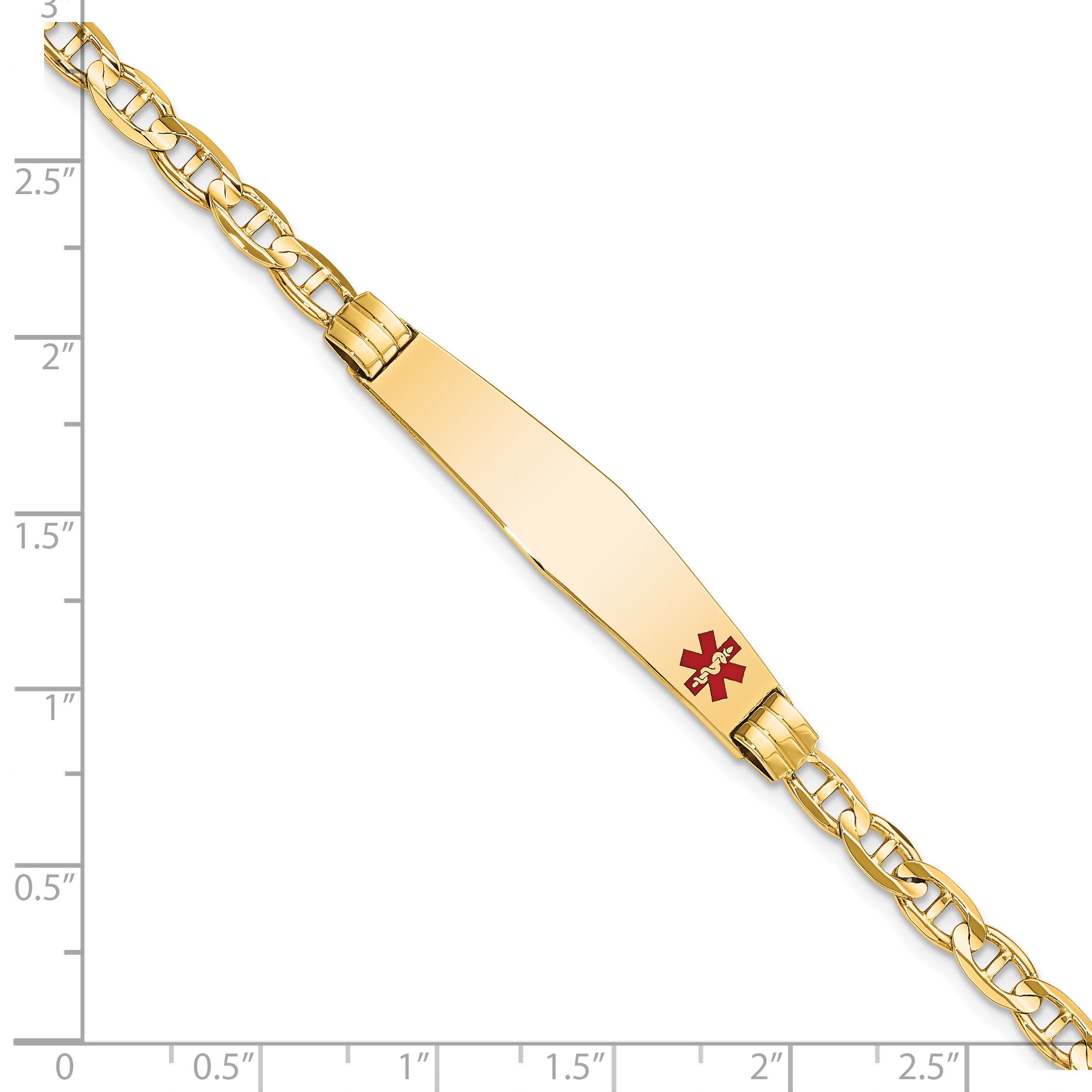 14K Medical Soft Diamond Shape Red Enamel Anchor Link Id Bracelet