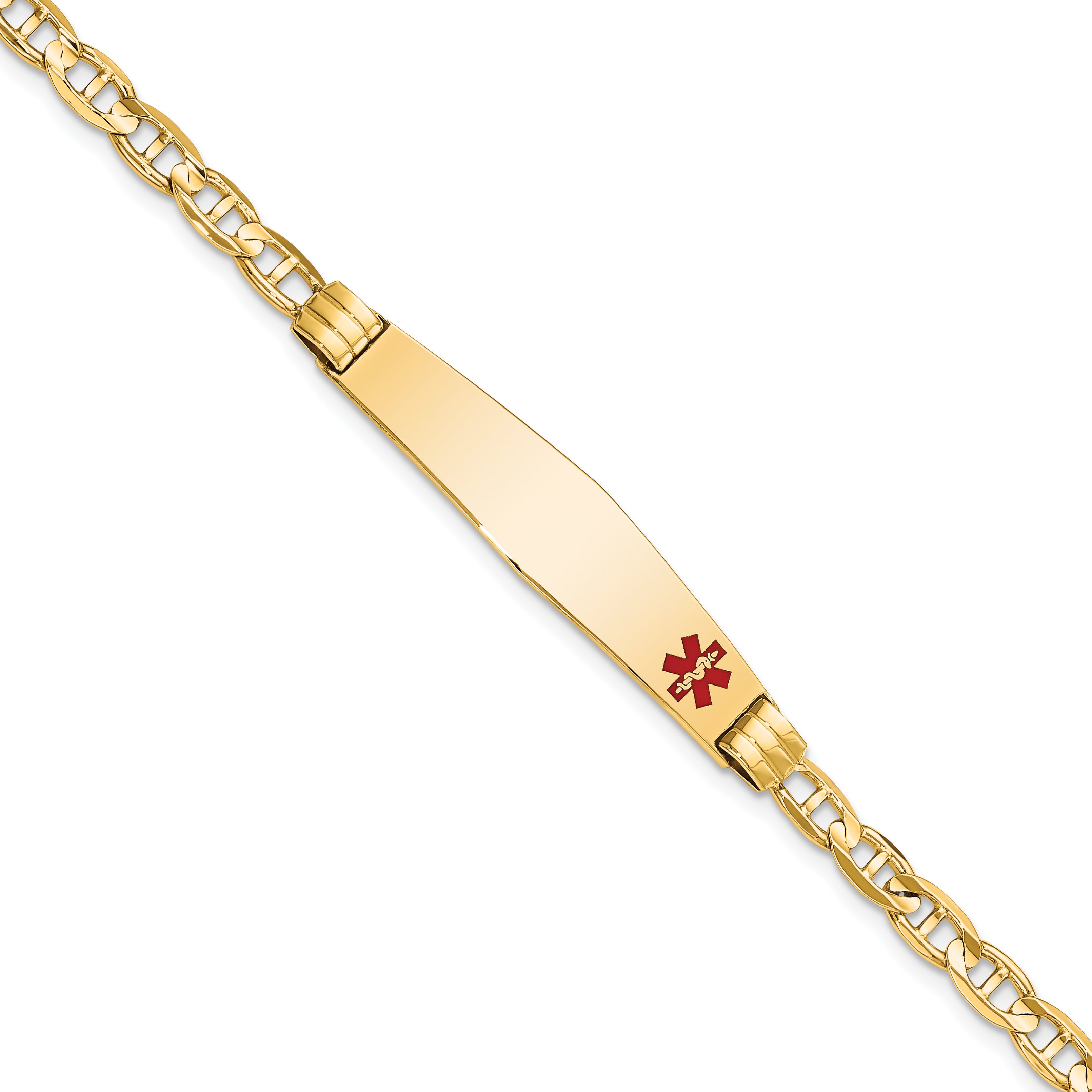 14K Medical Soft Diamond Shape Red Enamel Anchor Link Id Bracelet