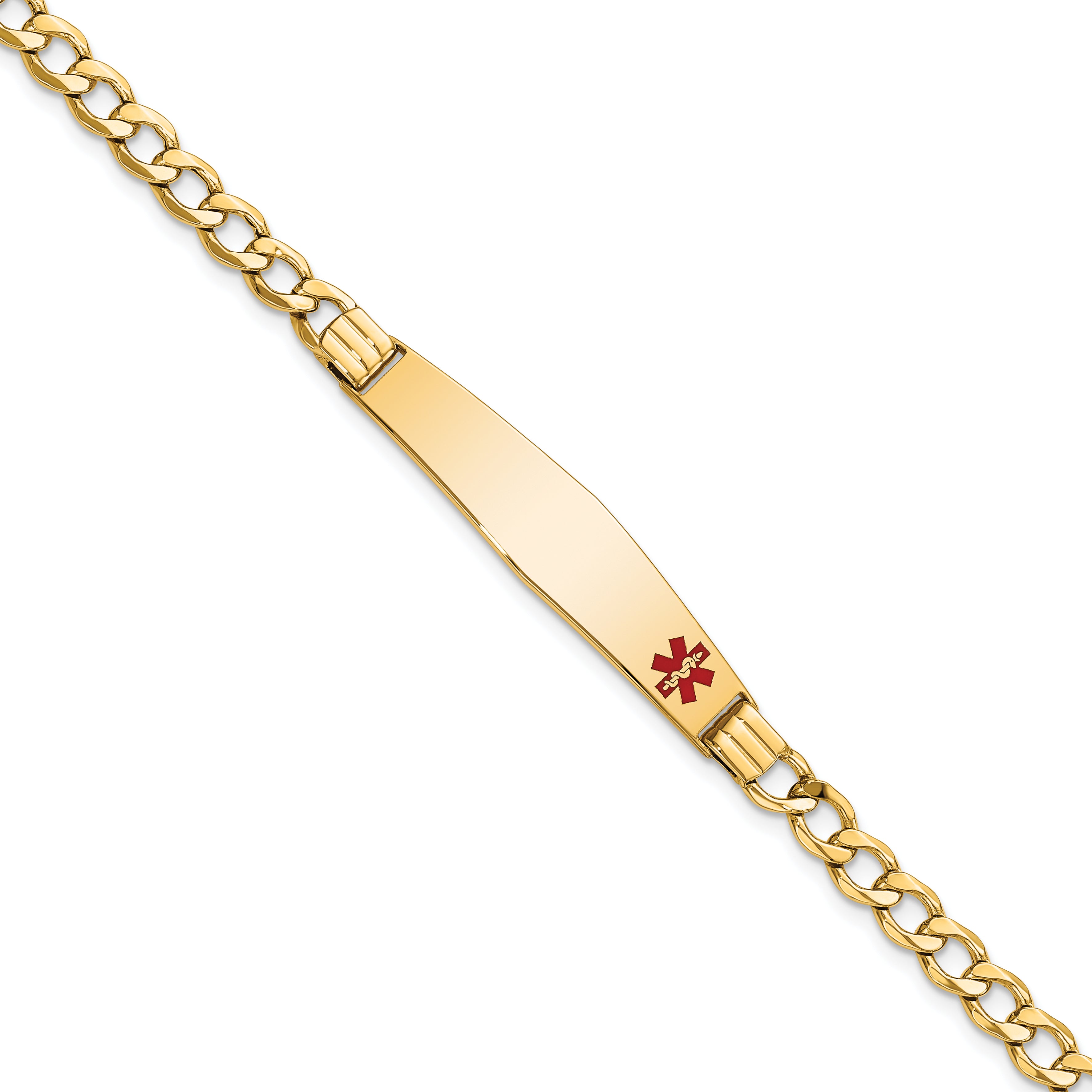 14K Semi-Solid Medical Soft Diamond Shape Red Enamel Cuban Id Bracelet