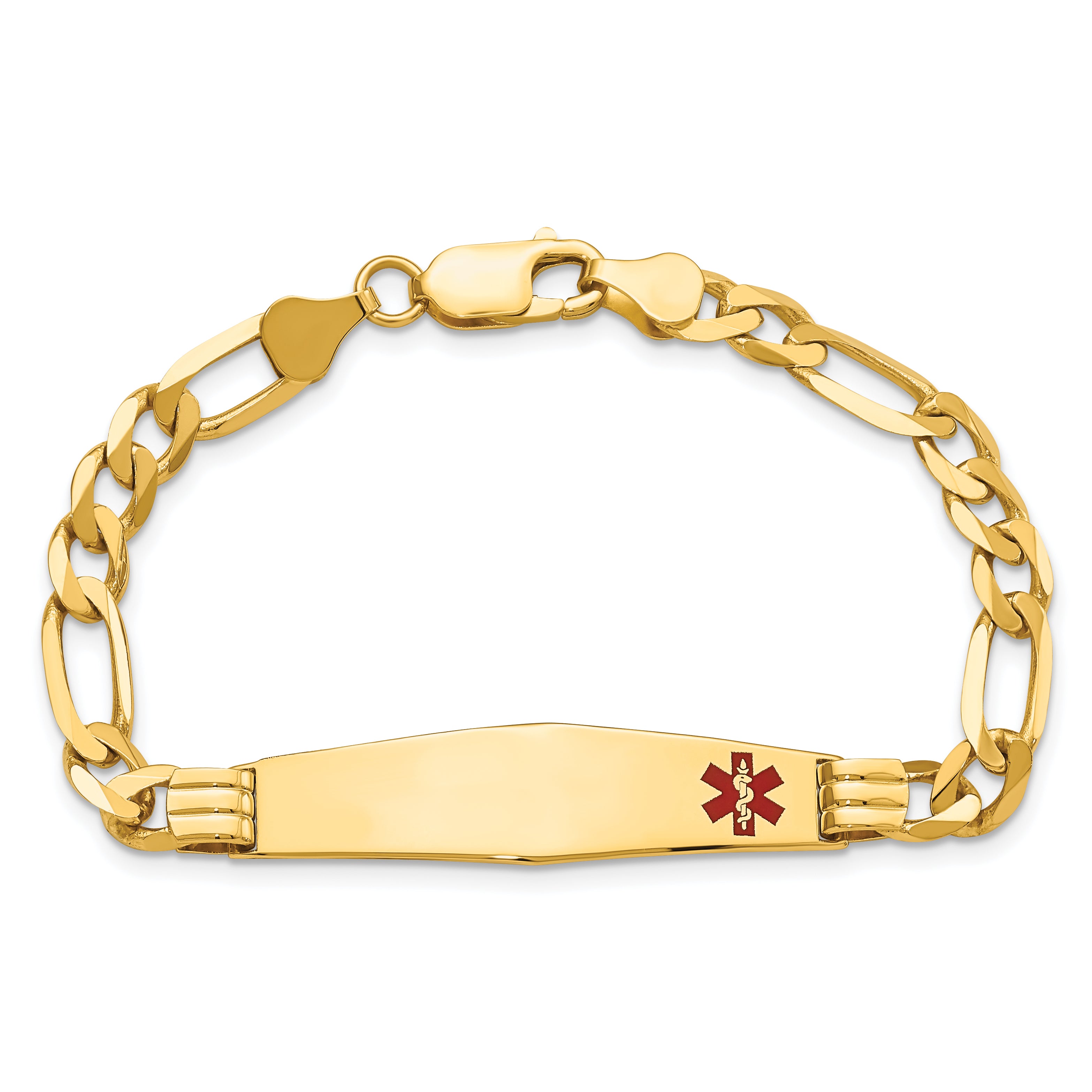 14K Medical Soft Diamond Shape Red Enamel Figaro Id Bracelet