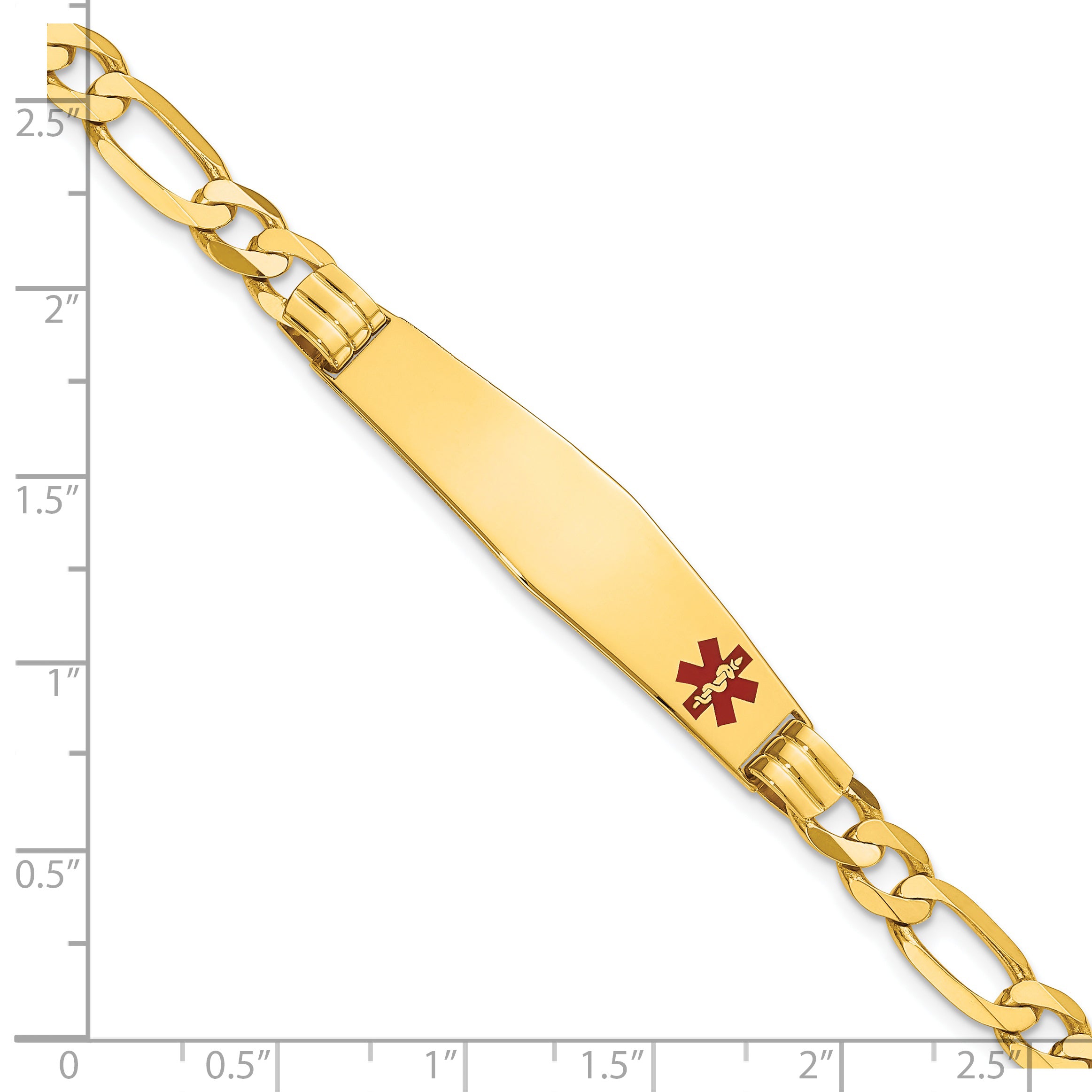 14K Medical Soft Diamond Shape Red Enamel Figaro Id Bracelet