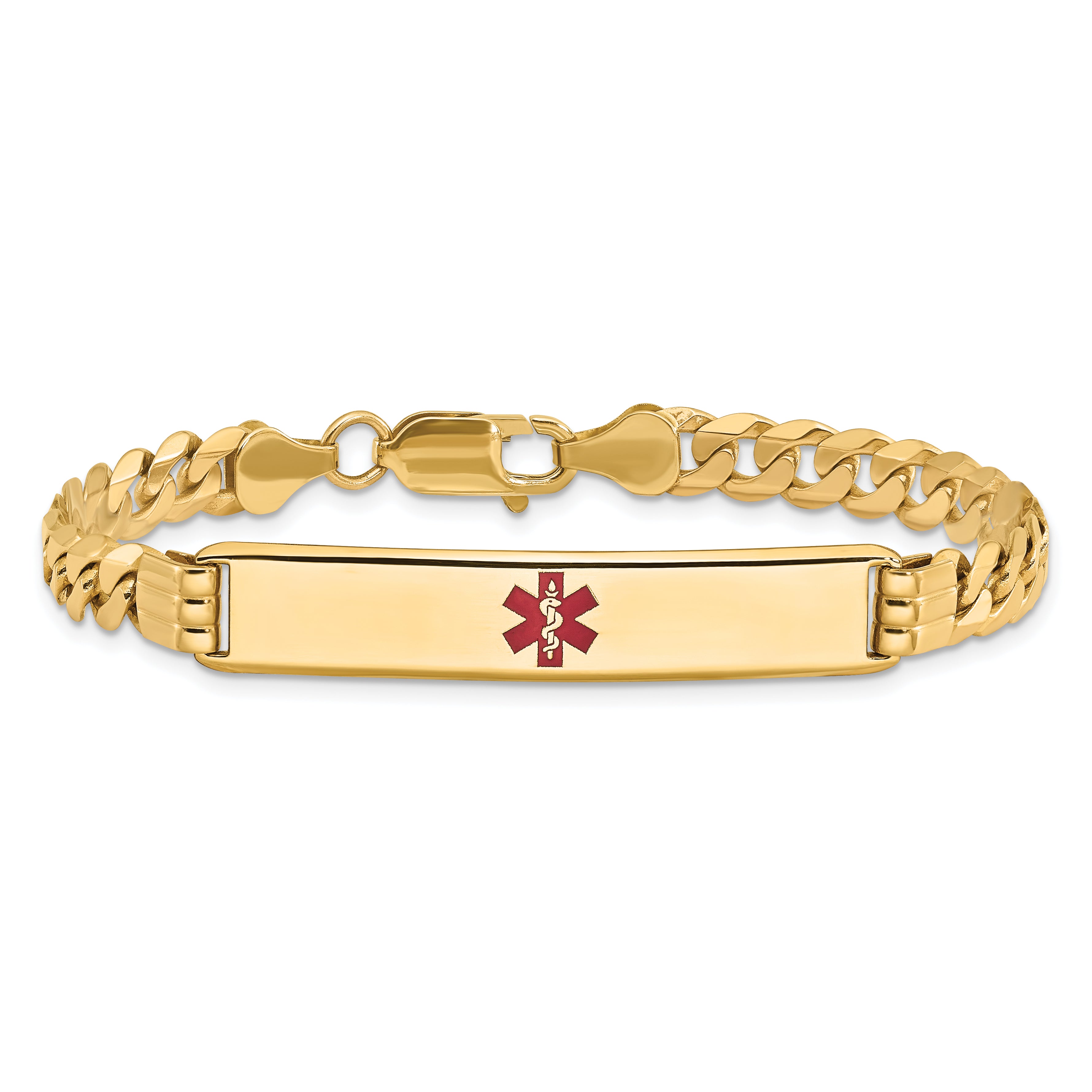 14K Medical Red Enamel Curb Link Id Bracelet