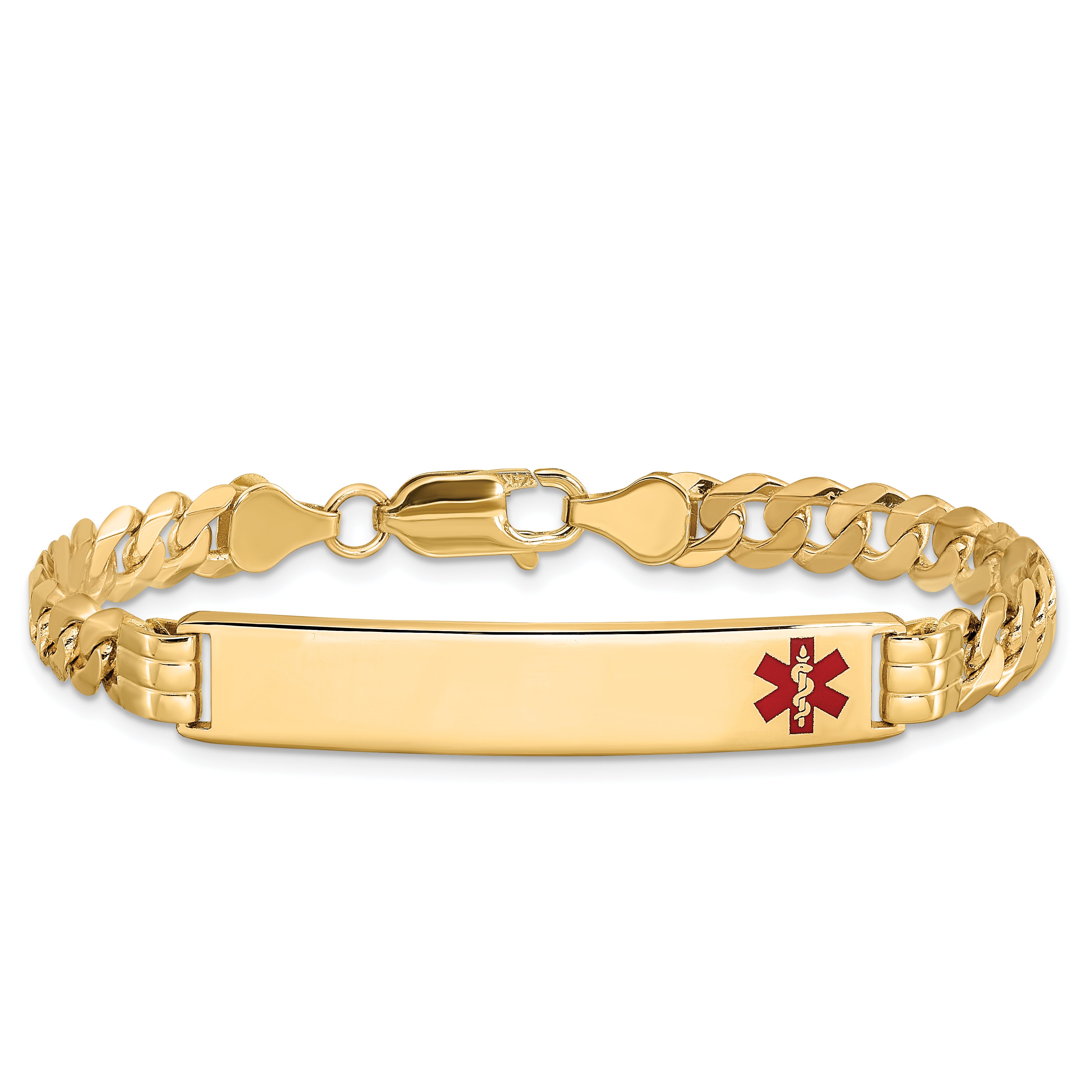 14K Medical Red Enamel Curb Link Id Bracelet